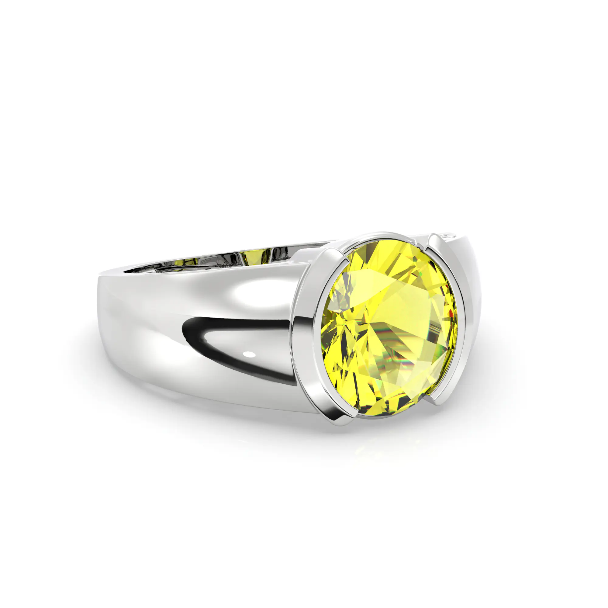 Yellow Sapphire (Pukhraj) Ring for Men in 18K White Gold – Oval 9x8 mm, Prong Setting, 8 g (Design K16A-5) thumbnail