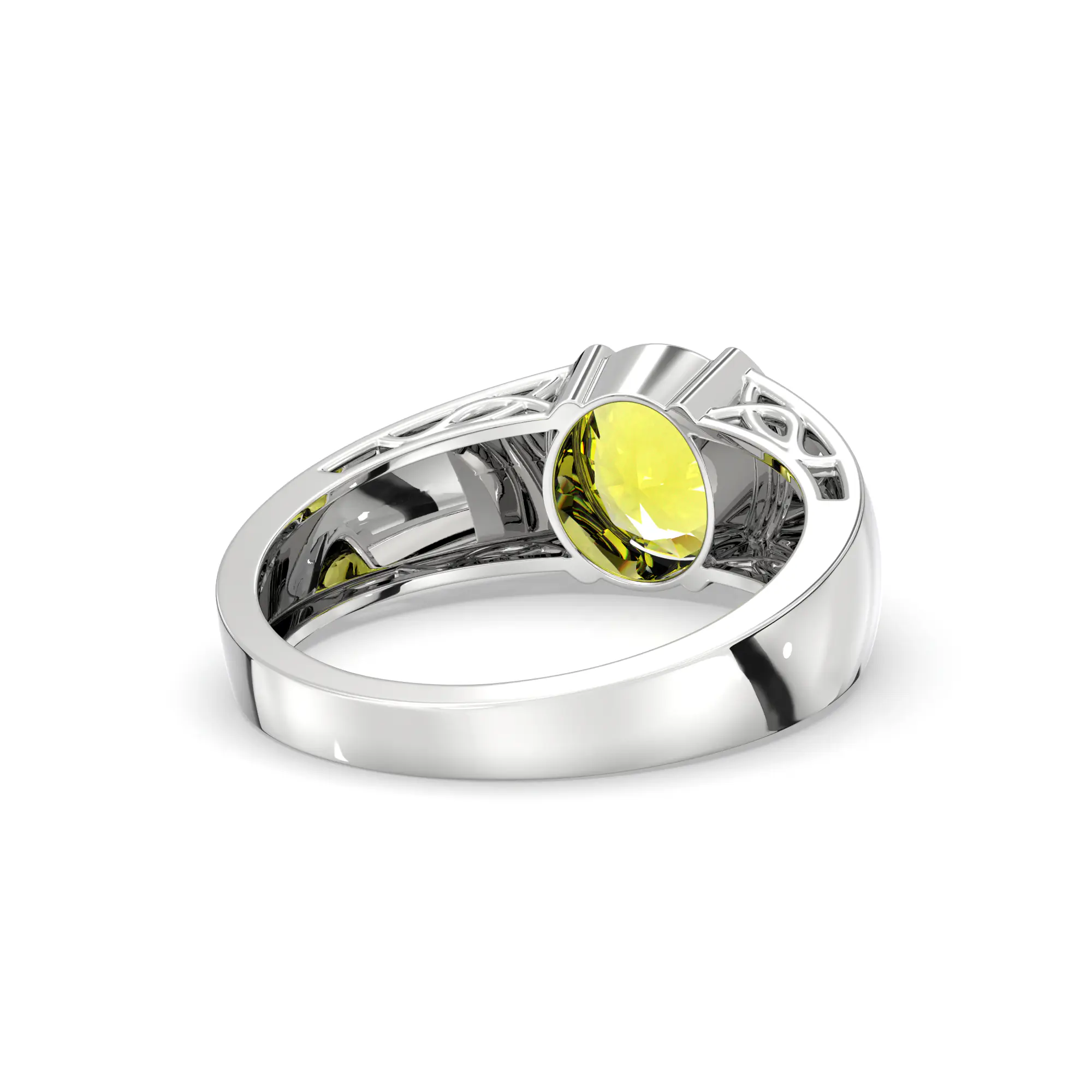 Yellow Sapphire (Pukhraj) Ring for Men in 18K White Gold – Oval 9x8 mm, Prong Setting, 8 g (Design K16A-5) thumbnail