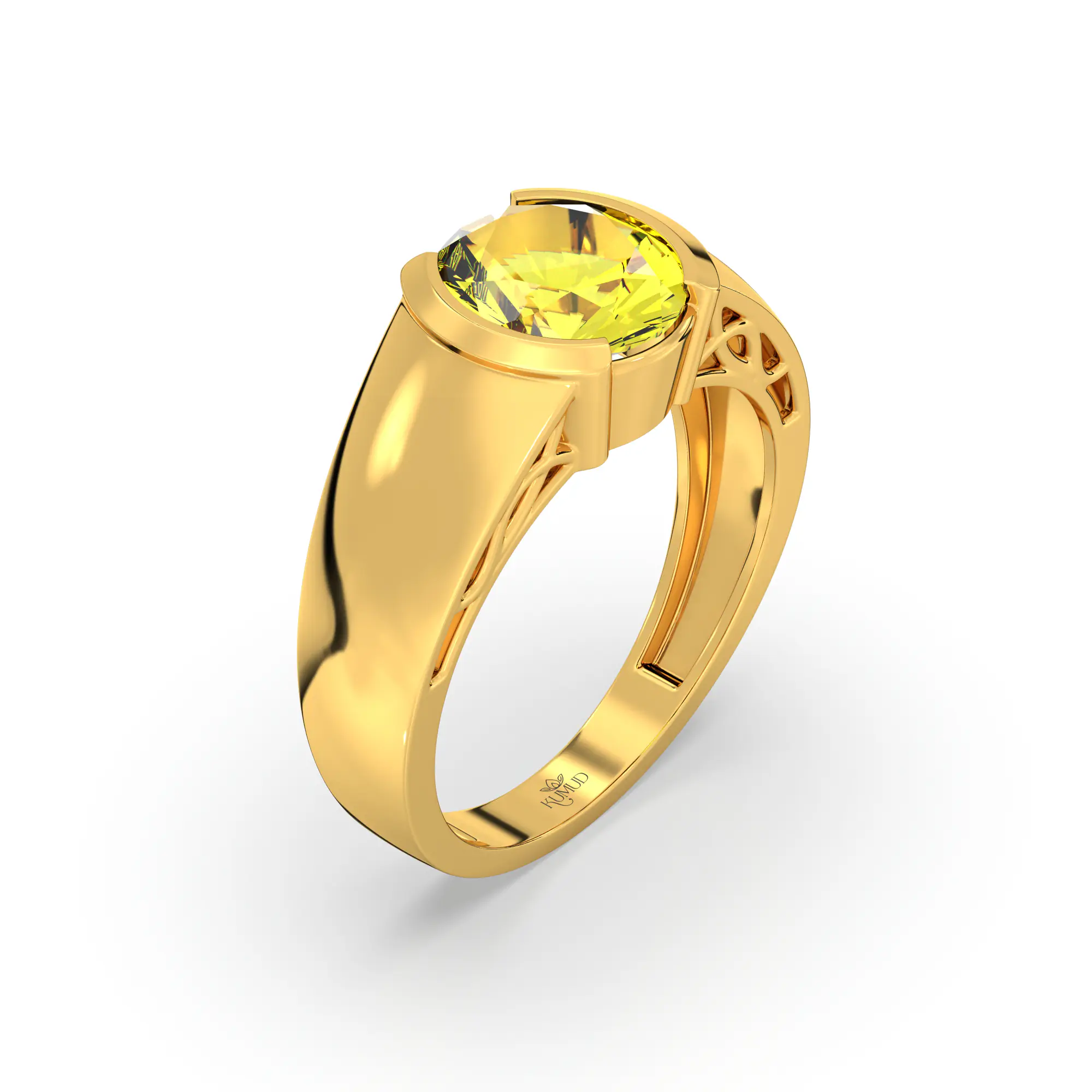 Yellow Sapphire (Pukhraj) Ring for Men in 22K Yellow Gold – Oval 9x8 mm, Prong Setting, 8 g (Design K16A-5) thumbnail