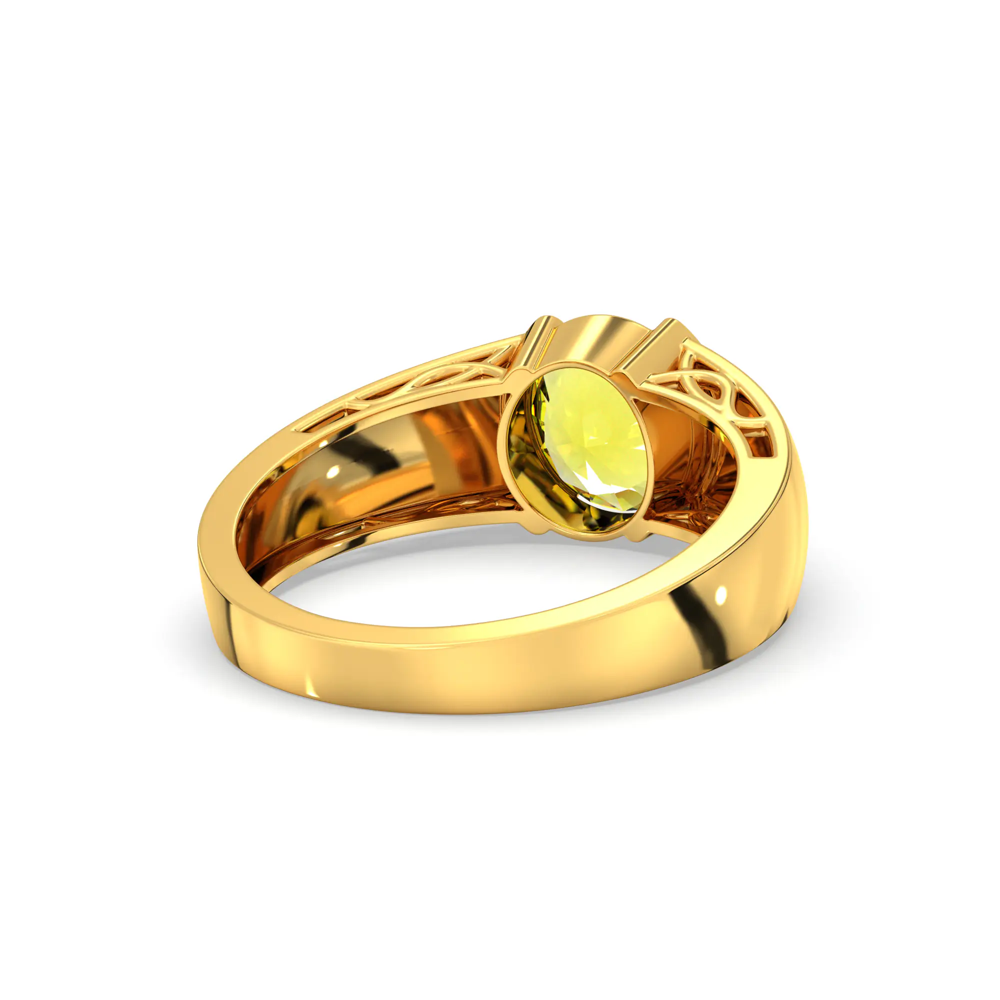 Yellow Sapphire (Pukhraj) Ring for Men in 22K Yellow Gold – Oval 9x8 mm, Prong Setting, 8 g (Design K16A-5) thumbnail