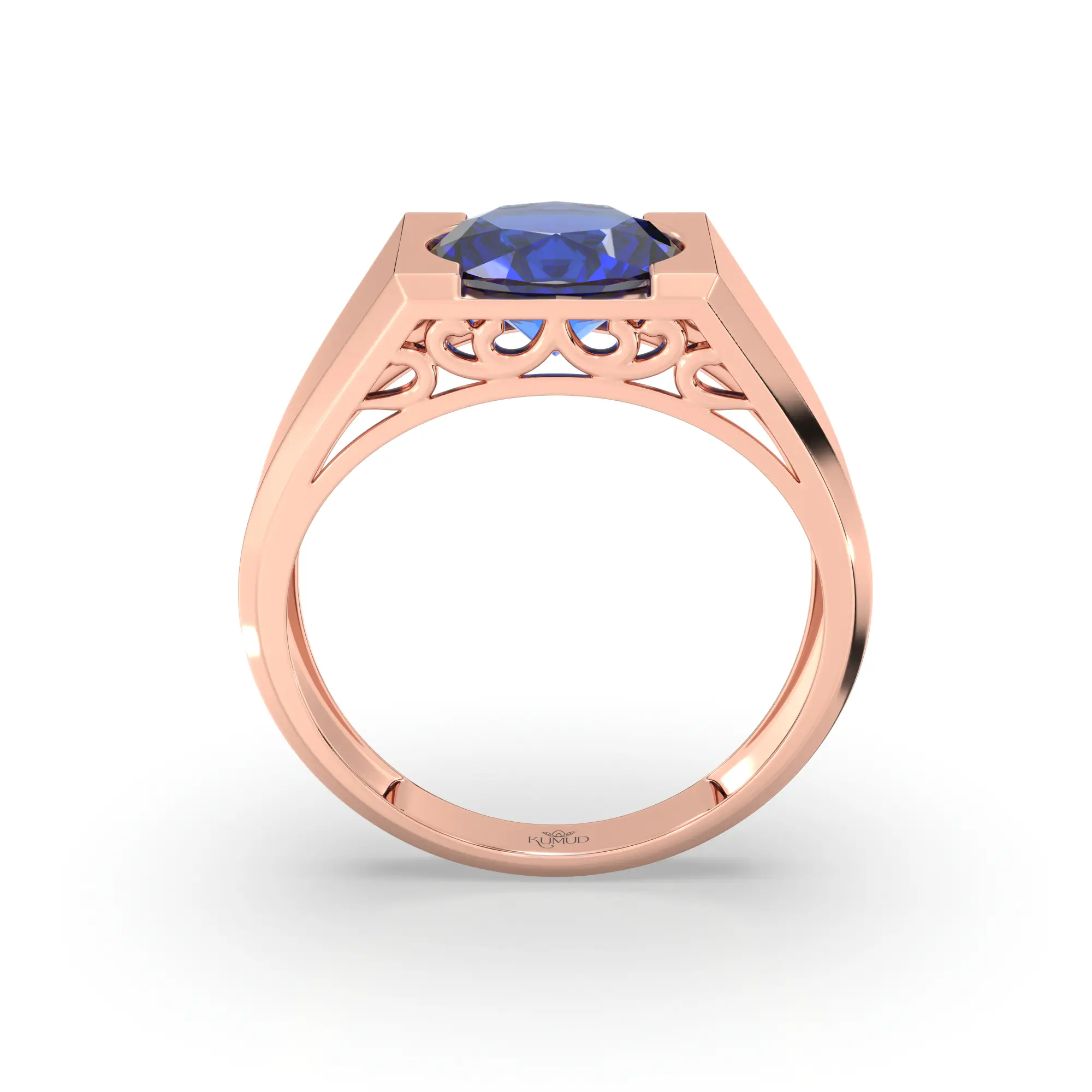 Blue Sapphire (Neelam) Ring for Men in 18K Rose Gold – Oval 9x8 mm, Prong Setting, 8 g (Design K16A-6) thumbnail