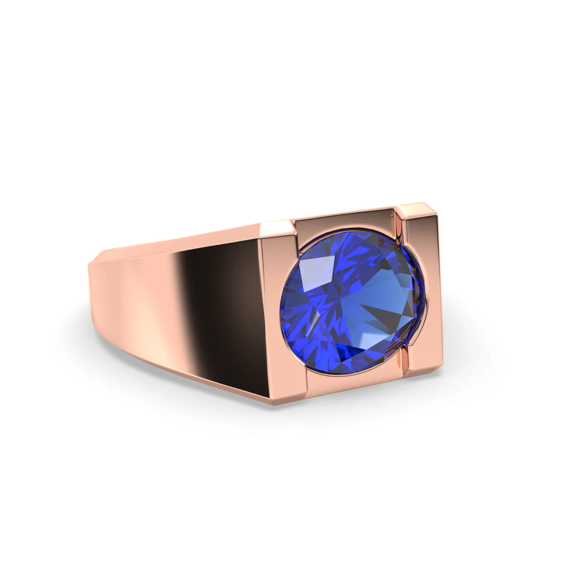 Blue Sapphire (Neelam) Ring for Men in 18K Rose Gold – Oval 9x8 mm, Prong Setting, 8 g (Design K16A-6) thumbnail