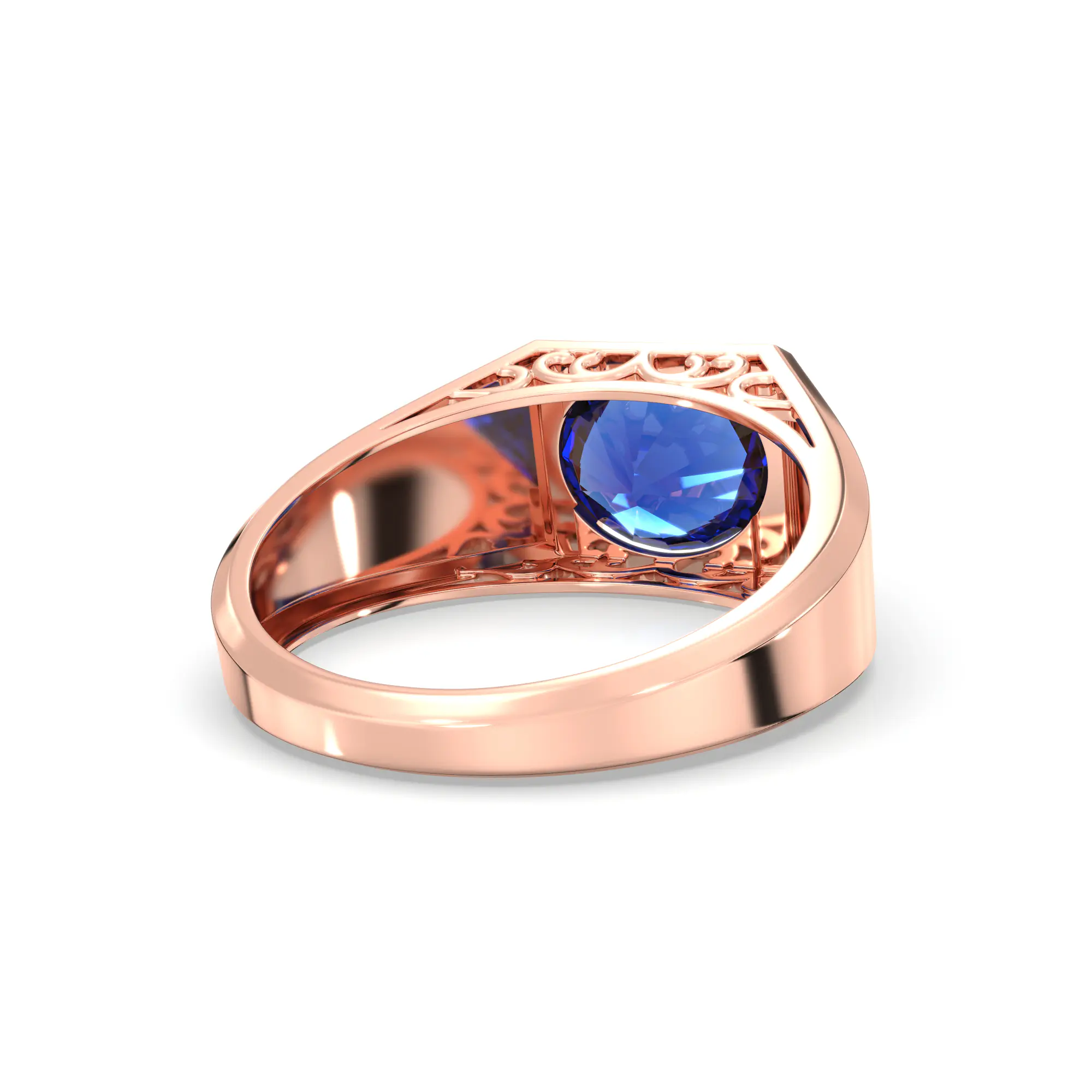 Blue Sapphire (Neelam) Ring for Men in 18K Rose Gold – Oval 9x8 mm, Prong Setting, 8 g (Design K16A-6) thumbnail