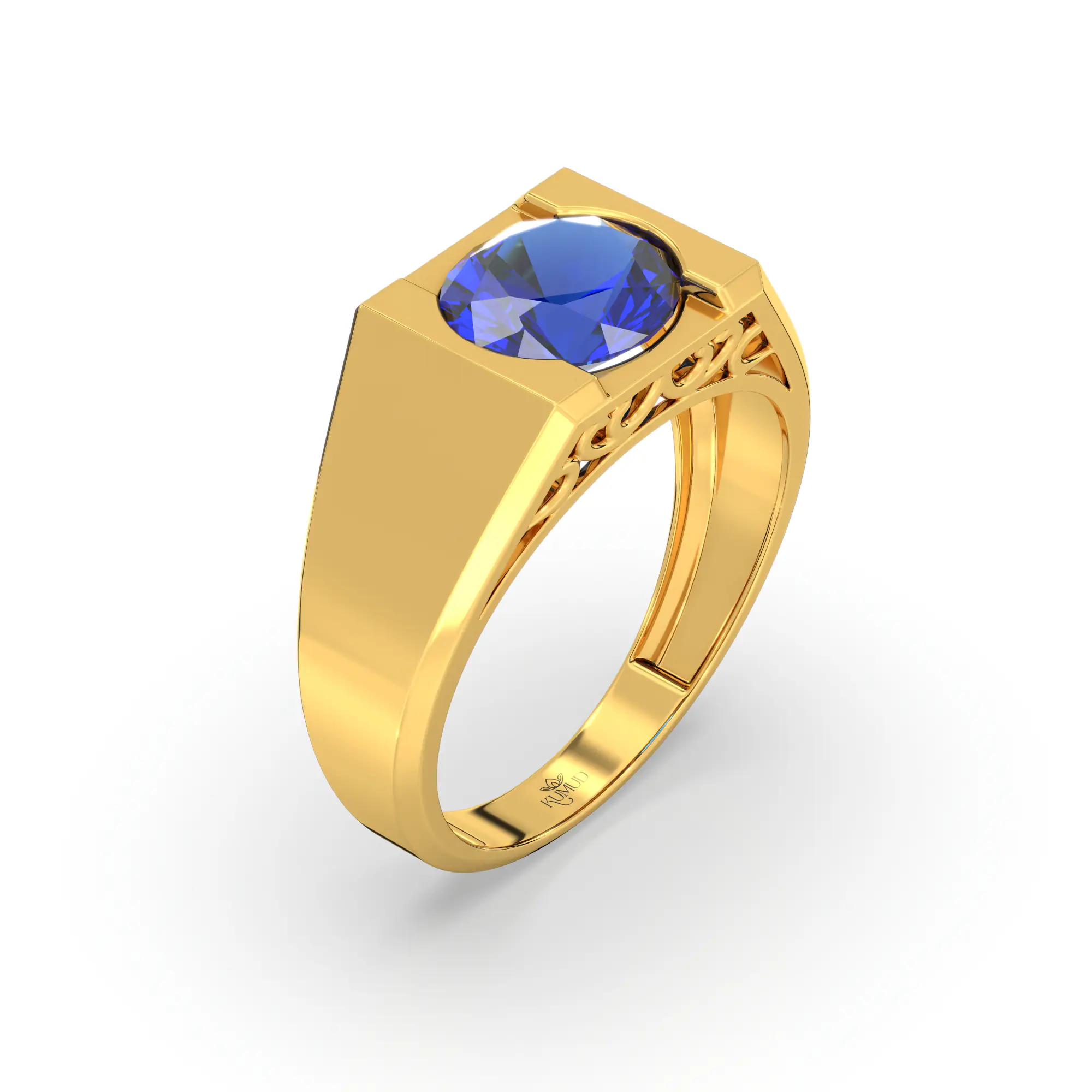 Blue Sapphire (Neelam) Ring for Men in 22K Yellow Gold – Oval 9x8 mm, Prong Setting, 8 g (Design K16A-6) thumbnail