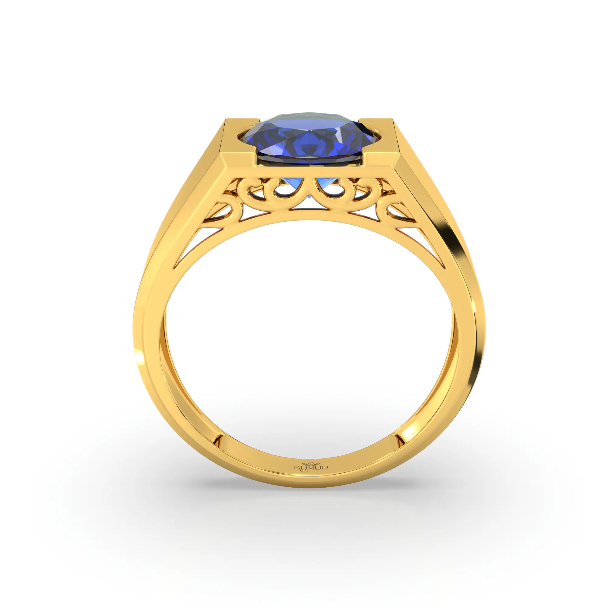 Blue Sapphire (Neelam) Ring for Men in 22K Yellow Gold – Oval 9x8 mm, Prong Setting, 8 g (Design K16A-6) thumbnail