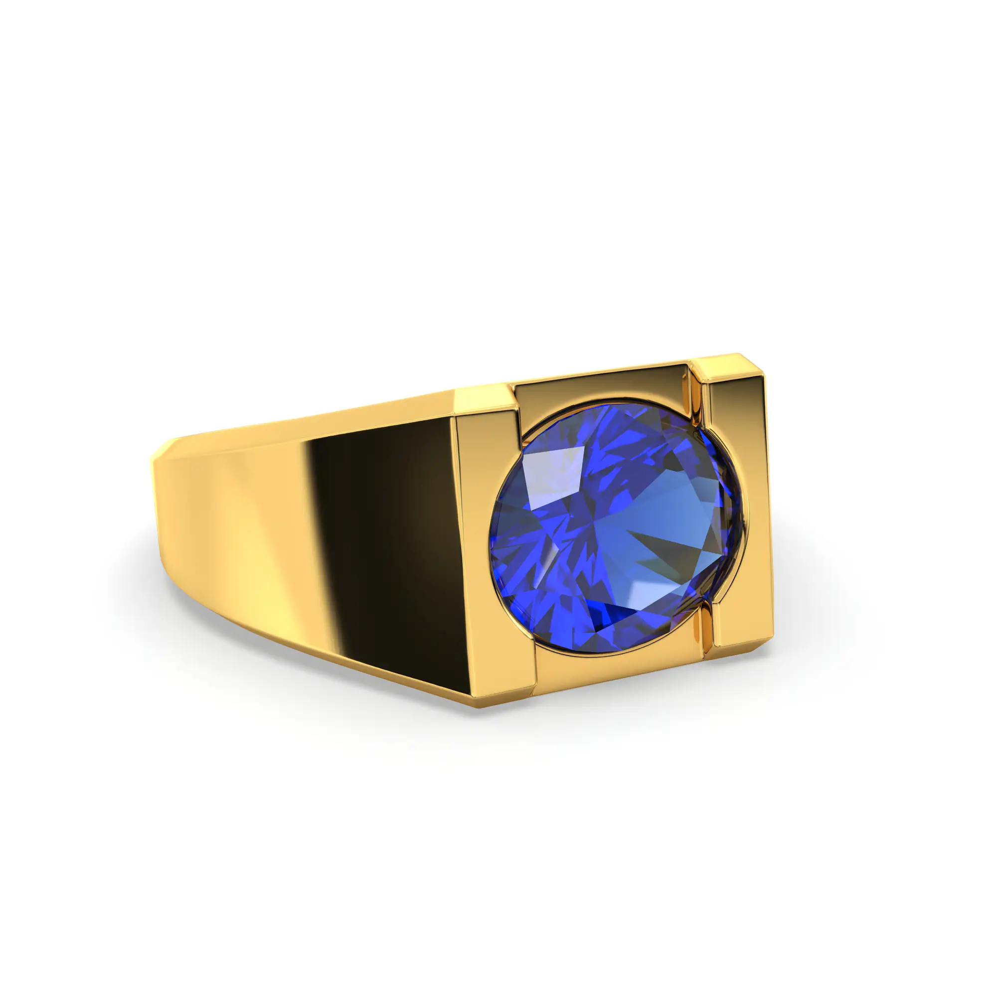Blue Sapphire (Neelam) Ring for Men in 22K Yellow Gold – Oval 9x8 mm, Prong Setting, 8 g (Design K16A-6) thumbnail