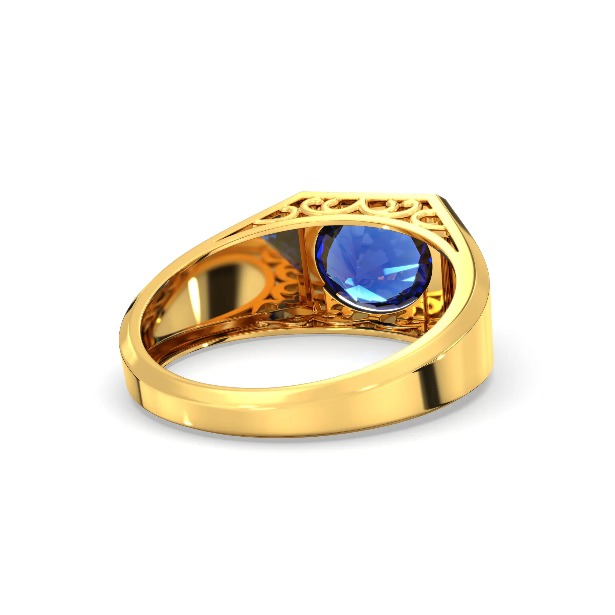 Blue Sapphire (Neelam) Ring for Men in 22K Yellow Gold – Oval 9x8 mm, Prong Setting, 8 g (Design K16A-6) thumbnail
