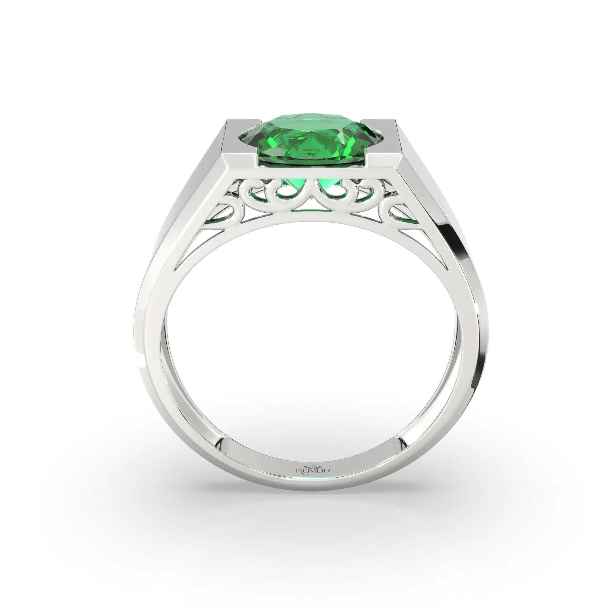 Emerald (Panna) Ring for Men in 18K White Gold – Oval 9x8 mm, Prong Setting, 8 g (Design K16A-6) thumbnail