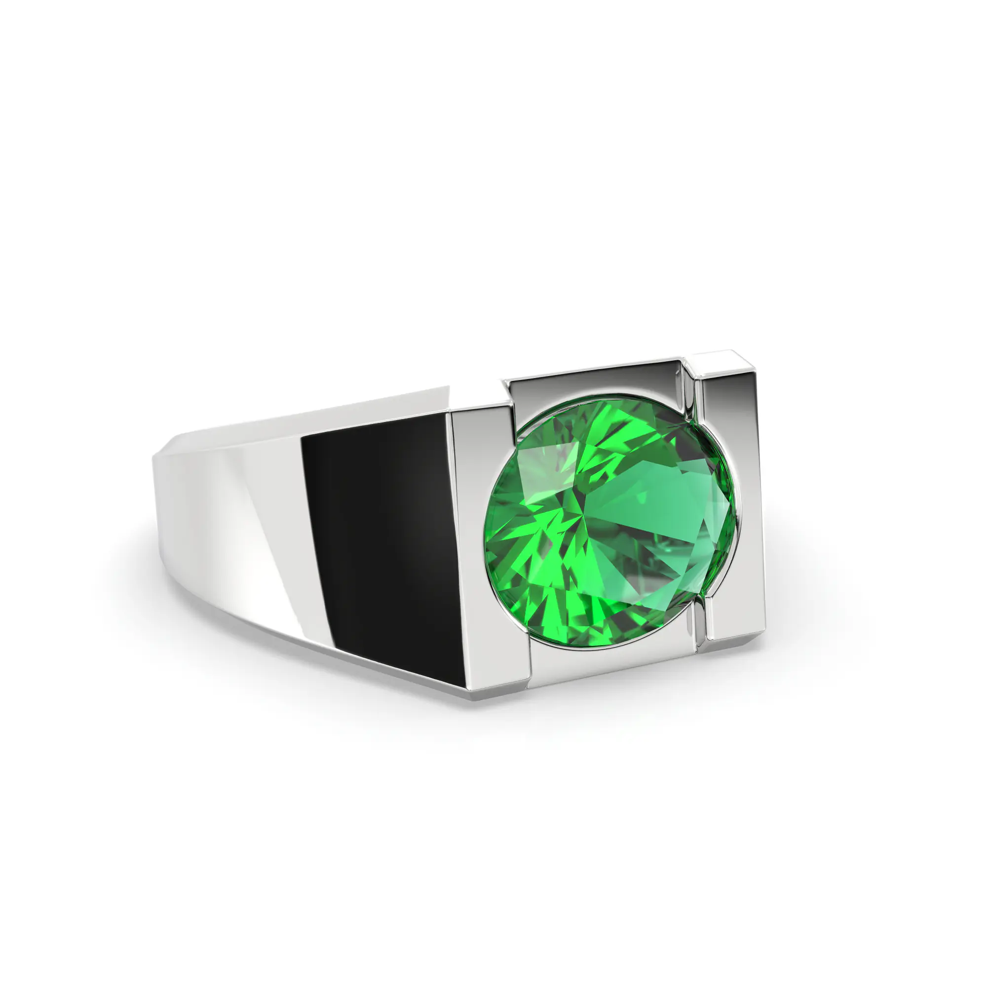 Emerald (Panna) Ring for Men in 18K White Gold – Oval 9x8 mm, Prong Setting, 8 g (Design K16A-6) thumbnail