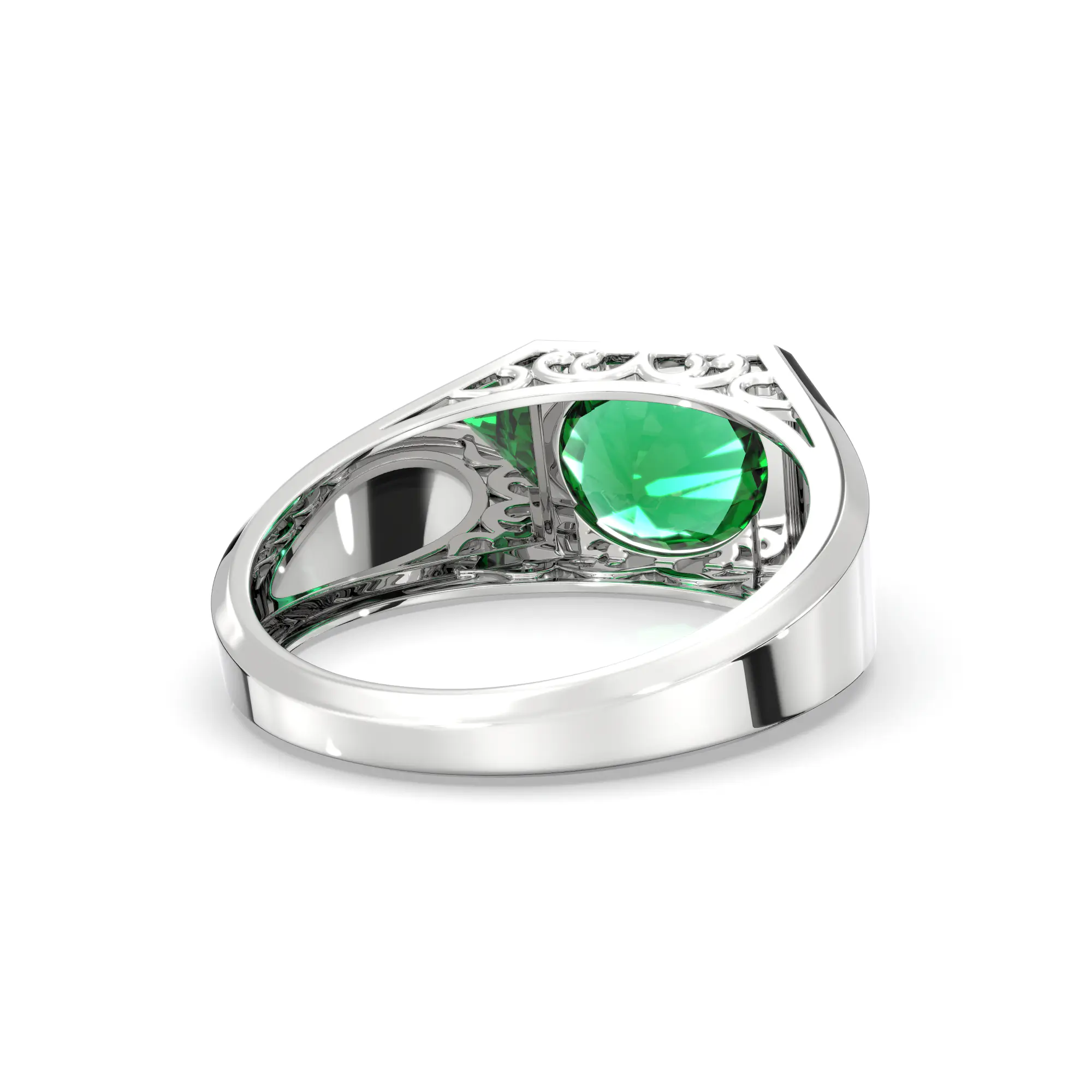 Emerald (Panna) Ring for Men in 18K White Gold – Oval 9x8 mm, Prong Setting, 8 g (Design K16A-6) thumbnail