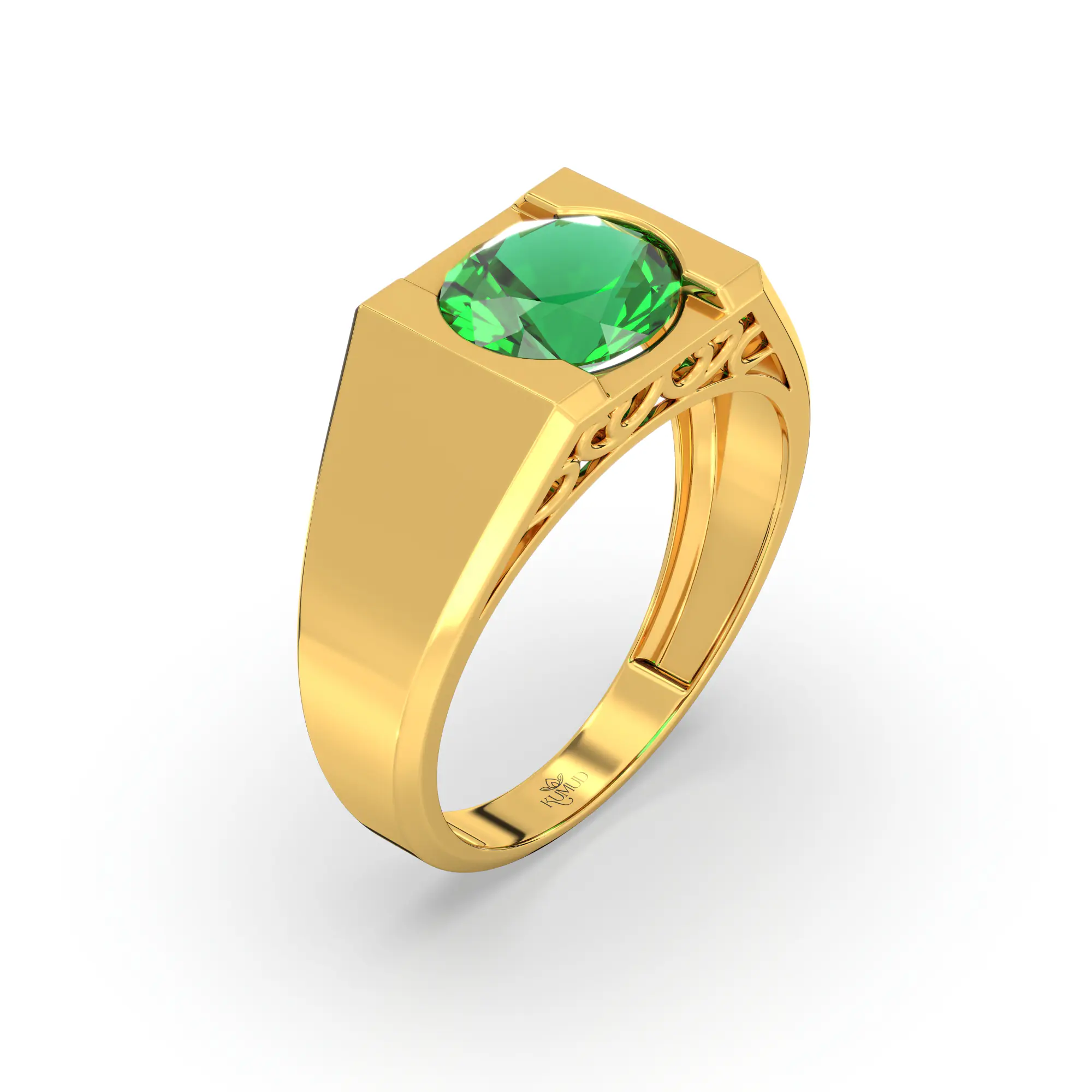 Emerald (Panna) Ring for Men in 22K Yellow Gold – Oval 9x8 mm, Prong Setting, 8 g (Design K16A-6) thumbnail