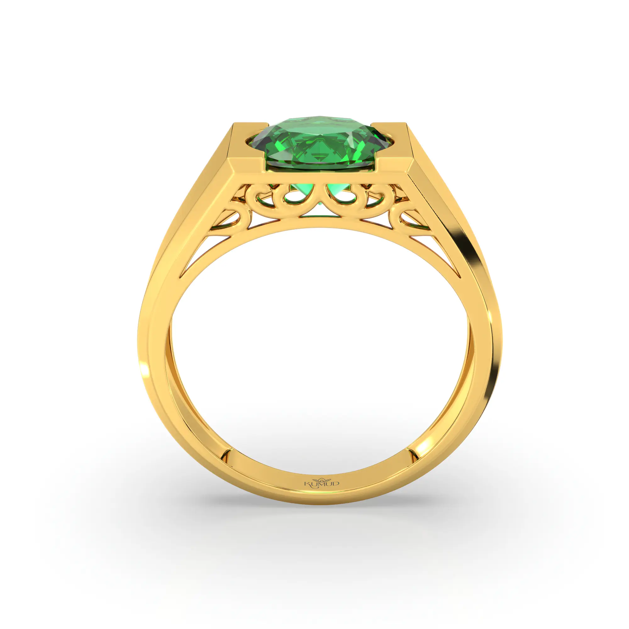 Emerald (Panna) Ring for Men in 22K Yellow Gold – Oval 9x8 mm, Prong Setting, 8 g (Design K16A-6) thumbnail