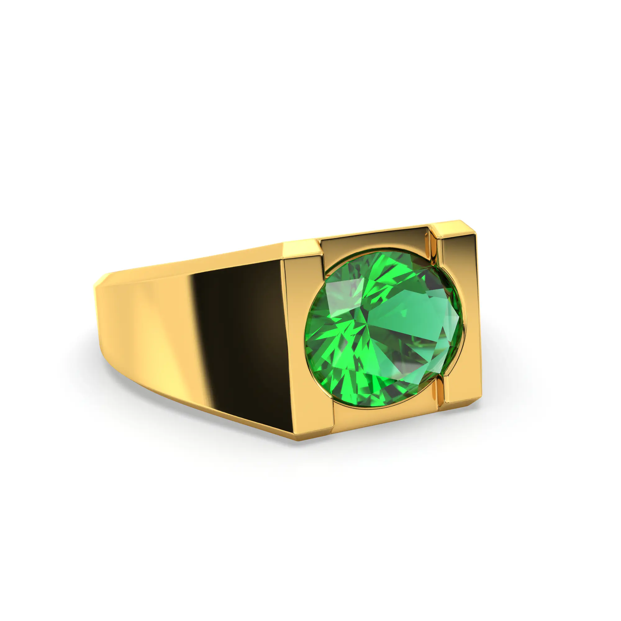 Emerald (Panna) Ring for Men in 22K Yellow Gold – Oval 9x8 mm, Prong Setting, 8 g (Design K16A-6) thumbnail