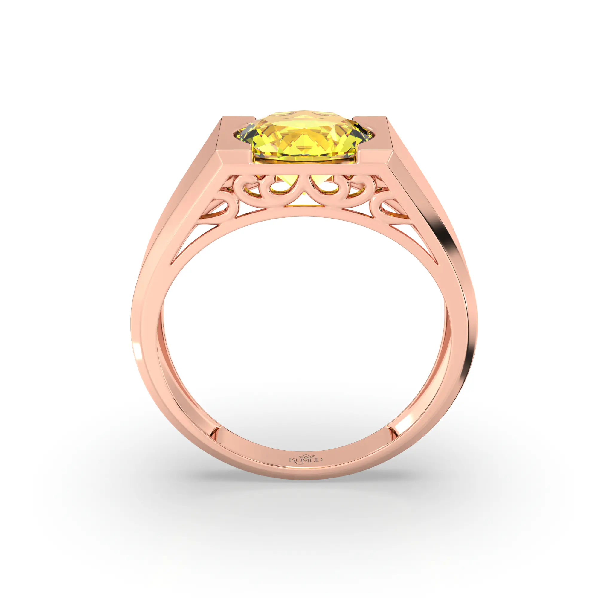 Yellow Sapphire (Pukhraj) Ring for Men in 18K Rose Gold – Oval 9x8 mm, Prong Setting, 8 g (Design K16A-6) thumbnail