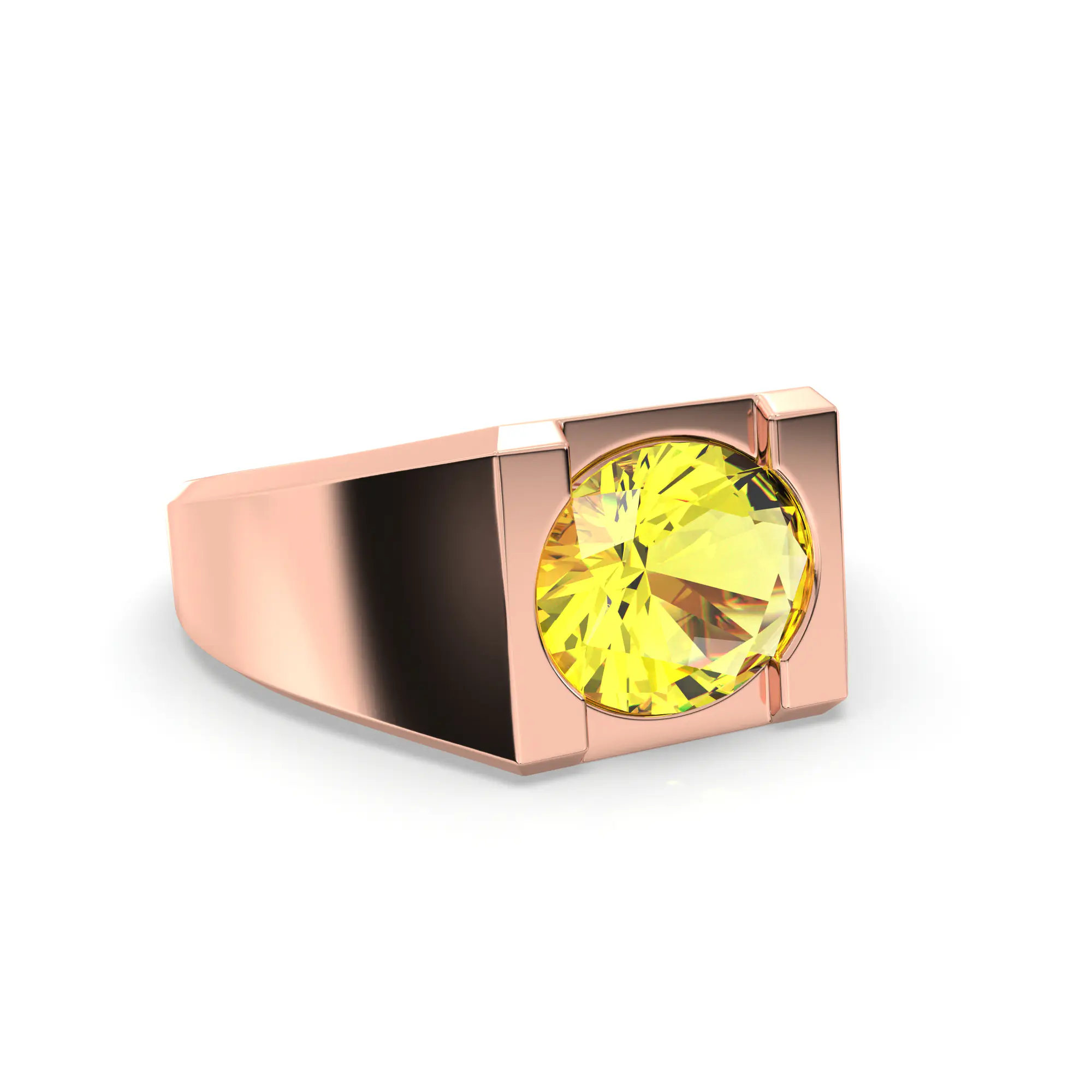 Yellow Sapphire (Pukhraj) Ring for Men in 18K Rose Gold – Oval 9x8 mm, Prong Setting, 8 g (Design K16A-6) thumbnail