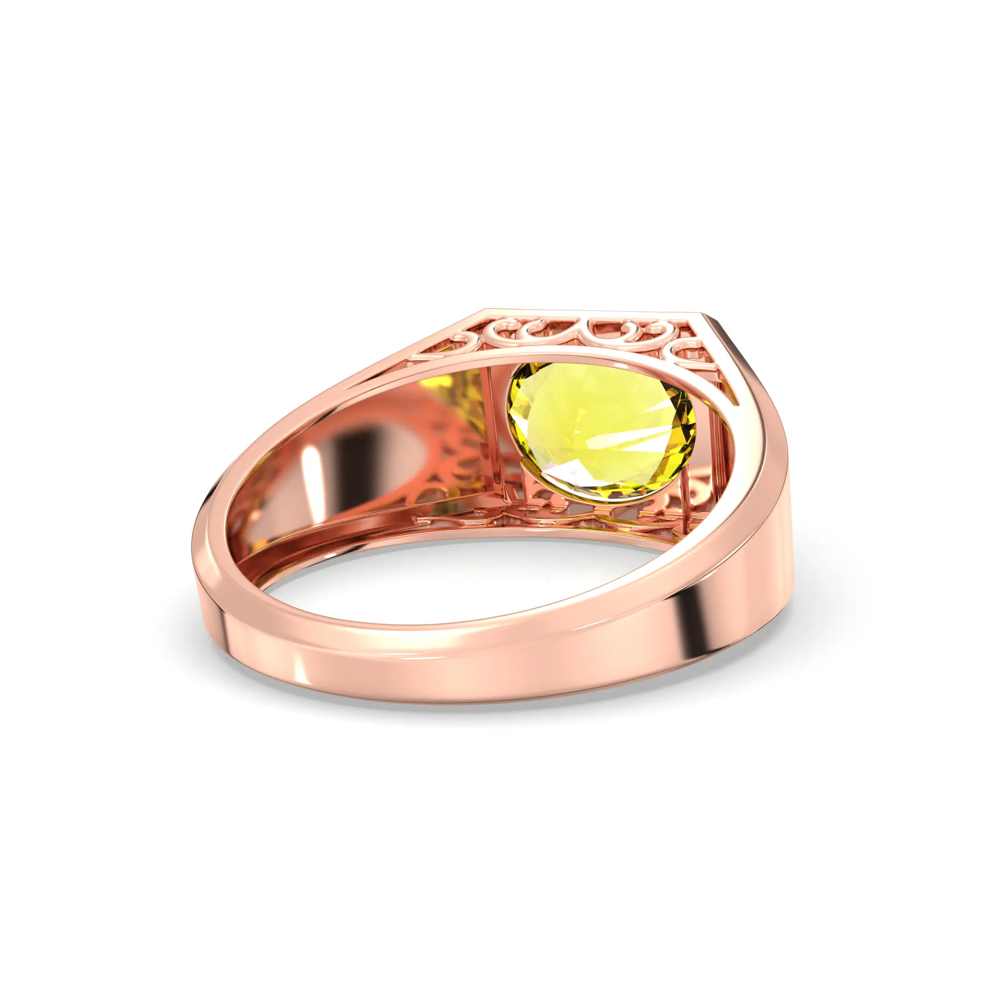 Yellow Sapphire (Pukhraj) Ring for Men in 18K Rose Gold – Oval 9x8 mm, Prong Setting, 8 g (Design K16A-6) thumbnail