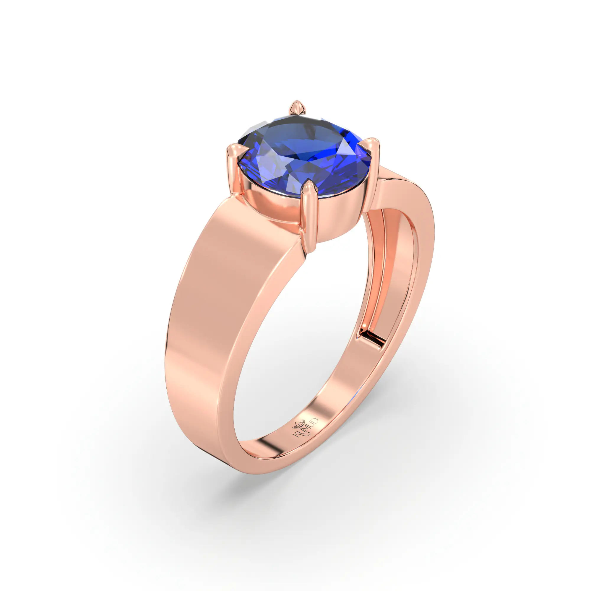 Blue Sapphire (Neelam) Ring for Men in 18K Rose Gold – Oval 9x8 mm, Prong Setting, 8 g (Design K16A-7) thumbnail