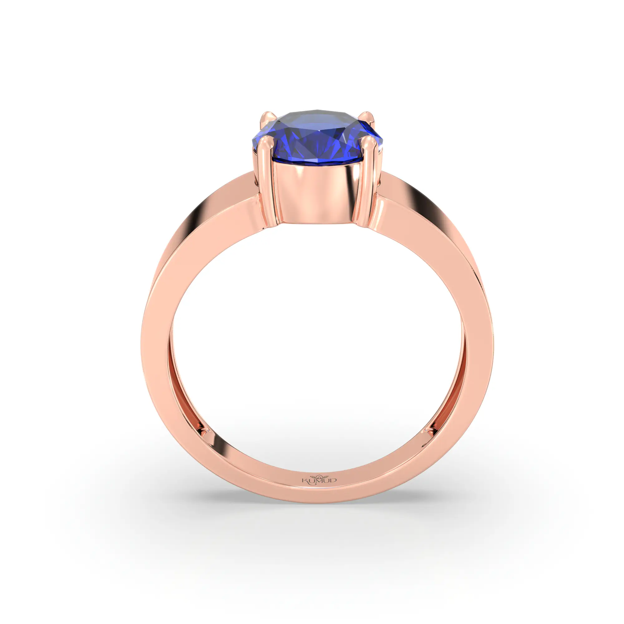 Blue Sapphire (Neelam) Ring for Men in 18K Rose Gold – Oval 9x8 mm, Prong Setting, 8 g (Design K16A-7) thumbnail