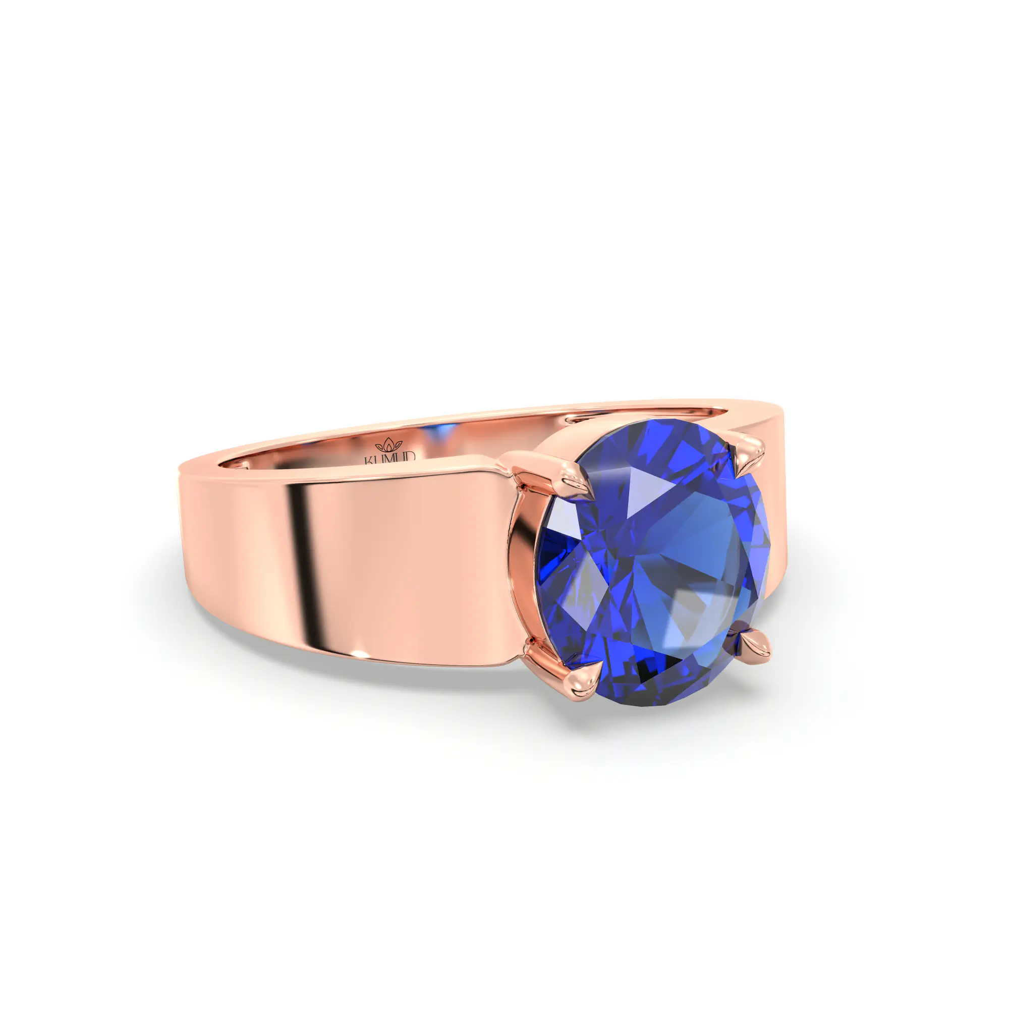 Blue Sapphire (Neelam) Ring for Men in 18K Rose Gold – Oval 9x8 mm, Prong Setting, 8 g (Design K16A-7) thumbnail