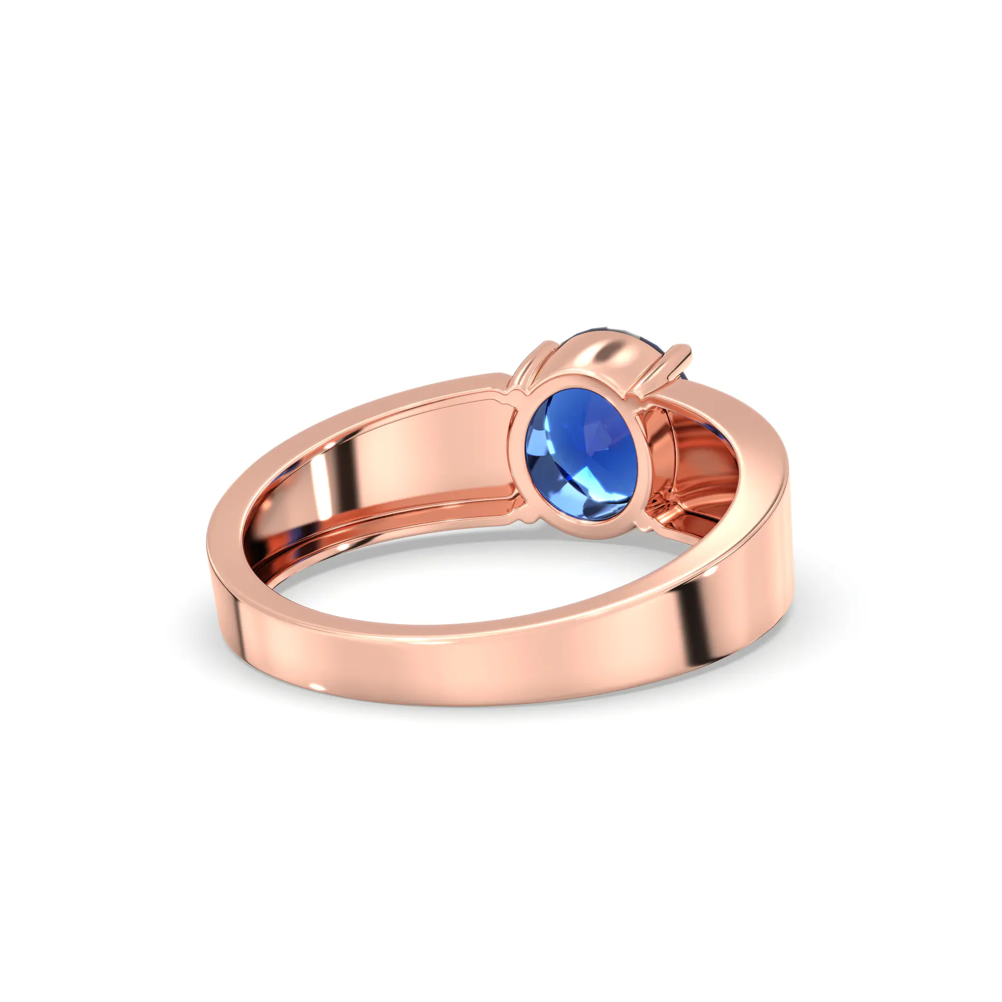 Blue Sapphire (Neelam) Ring for Men in 18K Rose Gold – Oval 9x8 mm, Prong Setting, 8 g (Design K16A-7) thumbnail