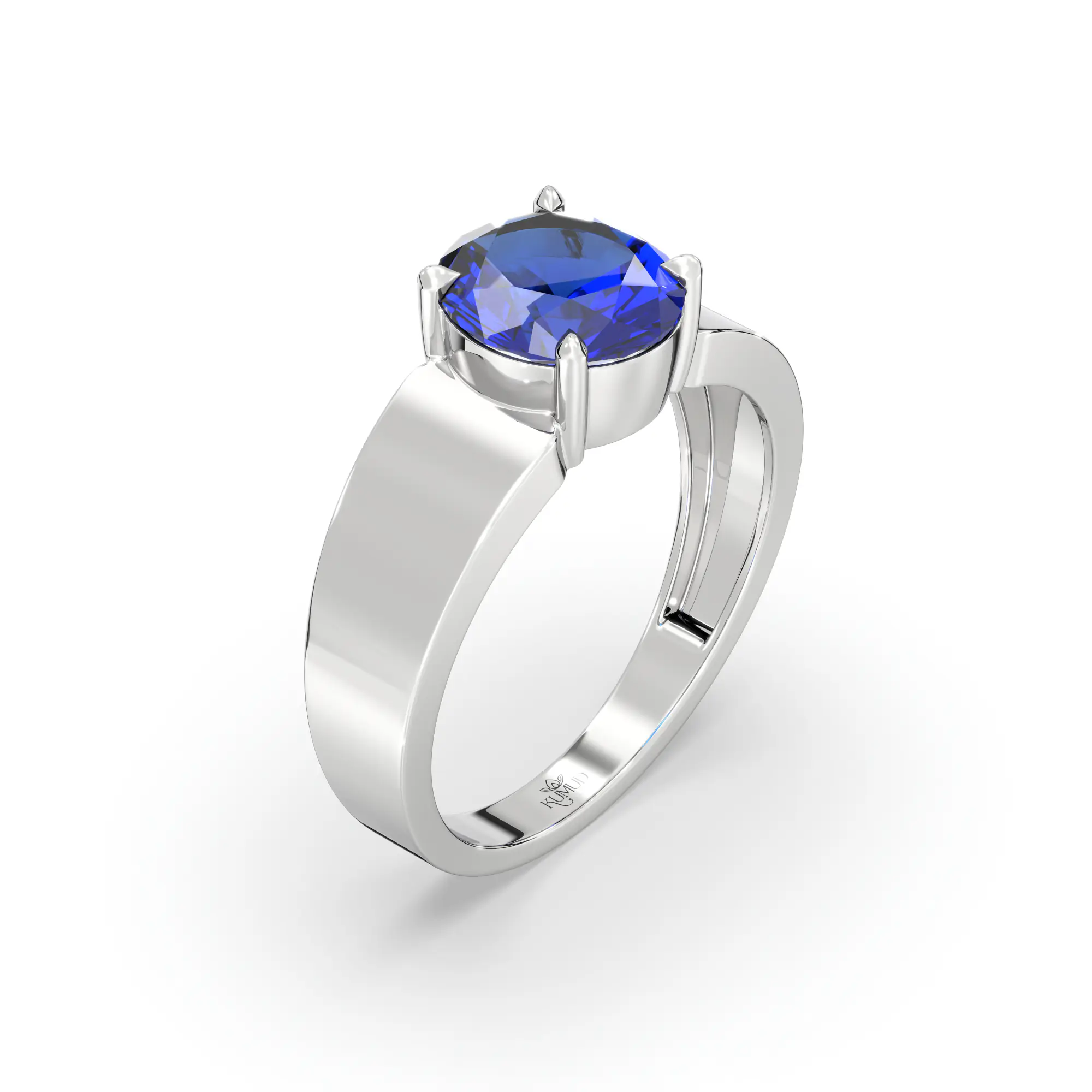 Blue Sapphire (Neelam) Ring for Men in 18K White Gold – Oval 9x8 mm, Prong Setting, 8 g (Design K16A-7) thumbnail