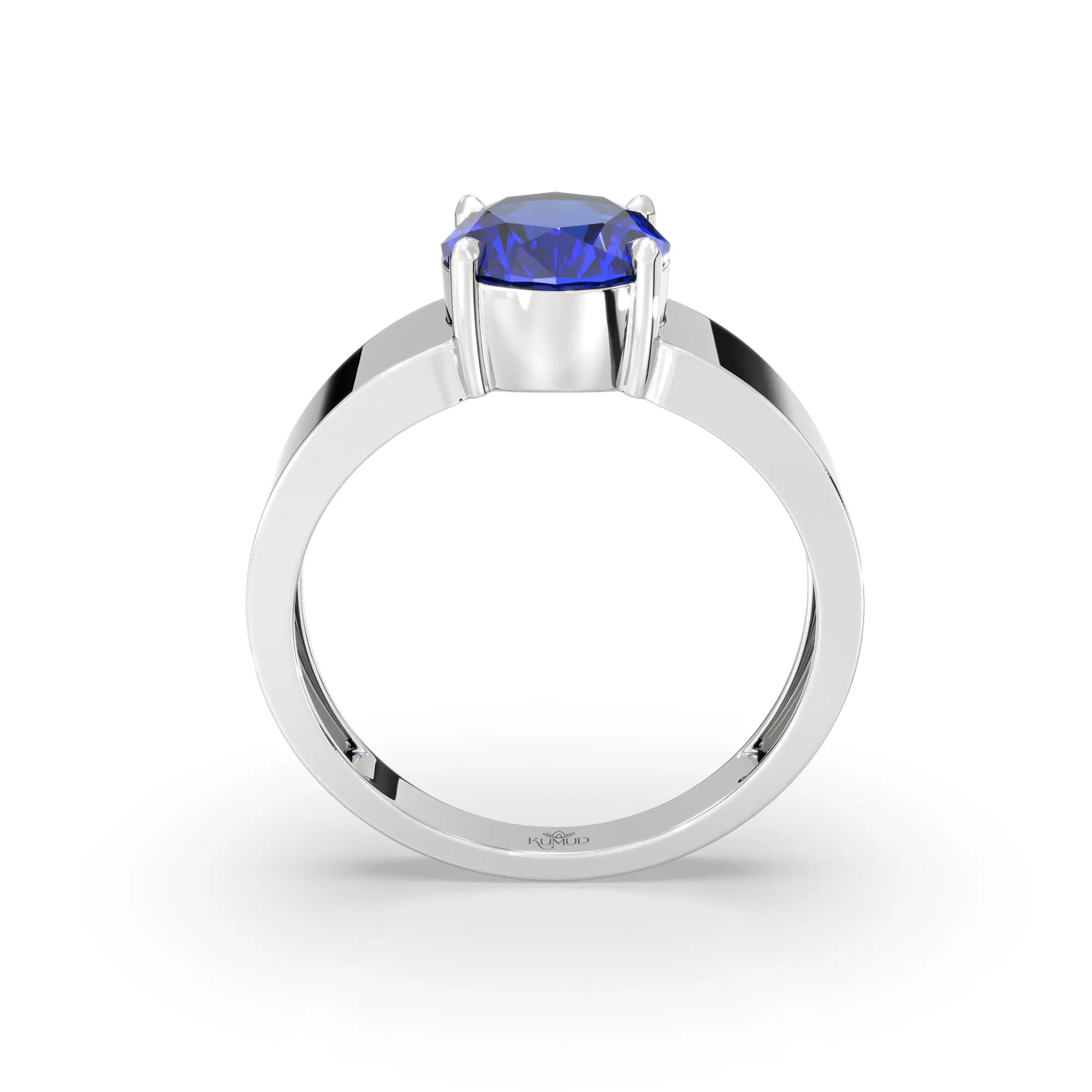 Blue Sapphire (Neelam) Ring for Men in 18K White Gold – Oval 9x8 mm, Prong Setting, 8 g (Design K16A-7) thumbnail