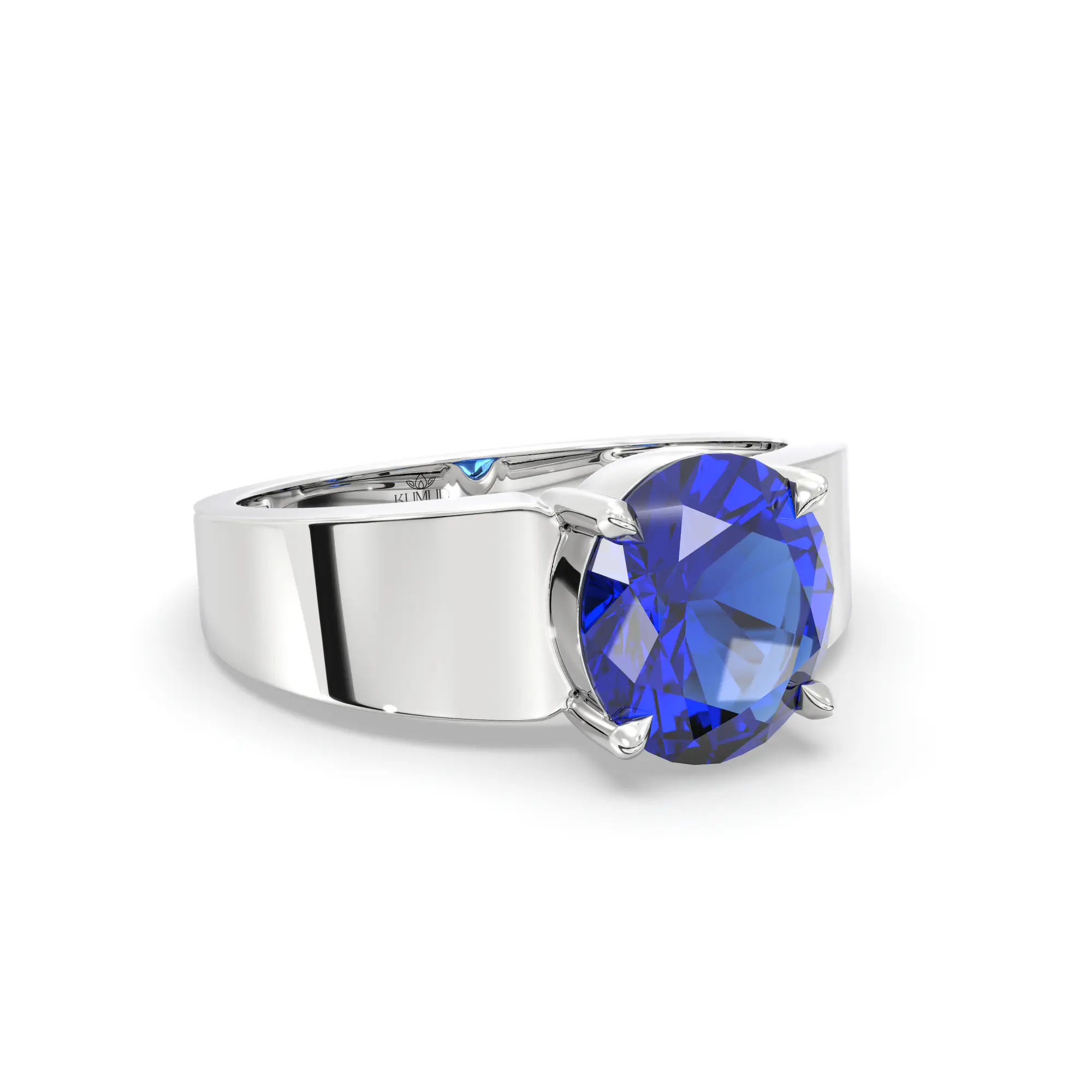 Blue Sapphire (Neelam) Ring for Men in 18K White Gold – Oval 9x8 mm, Prong Setting, 8 g (Design K16A-7) thumbnail