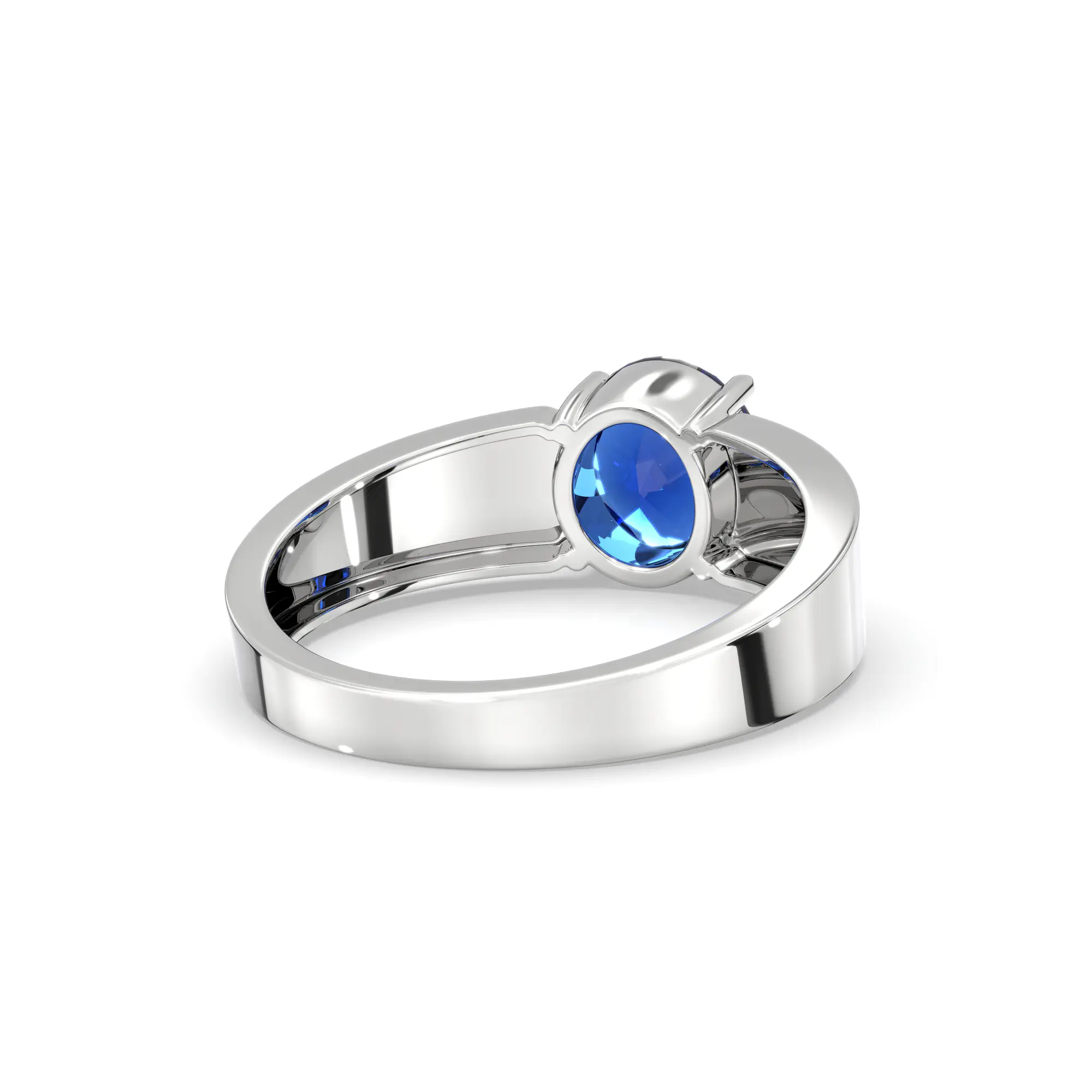 Blue Sapphire (Neelam) Ring for Men in 18K White Gold – Oval 9x8 mm, Prong Setting, 8 g (Design K16A-7) thumbnail