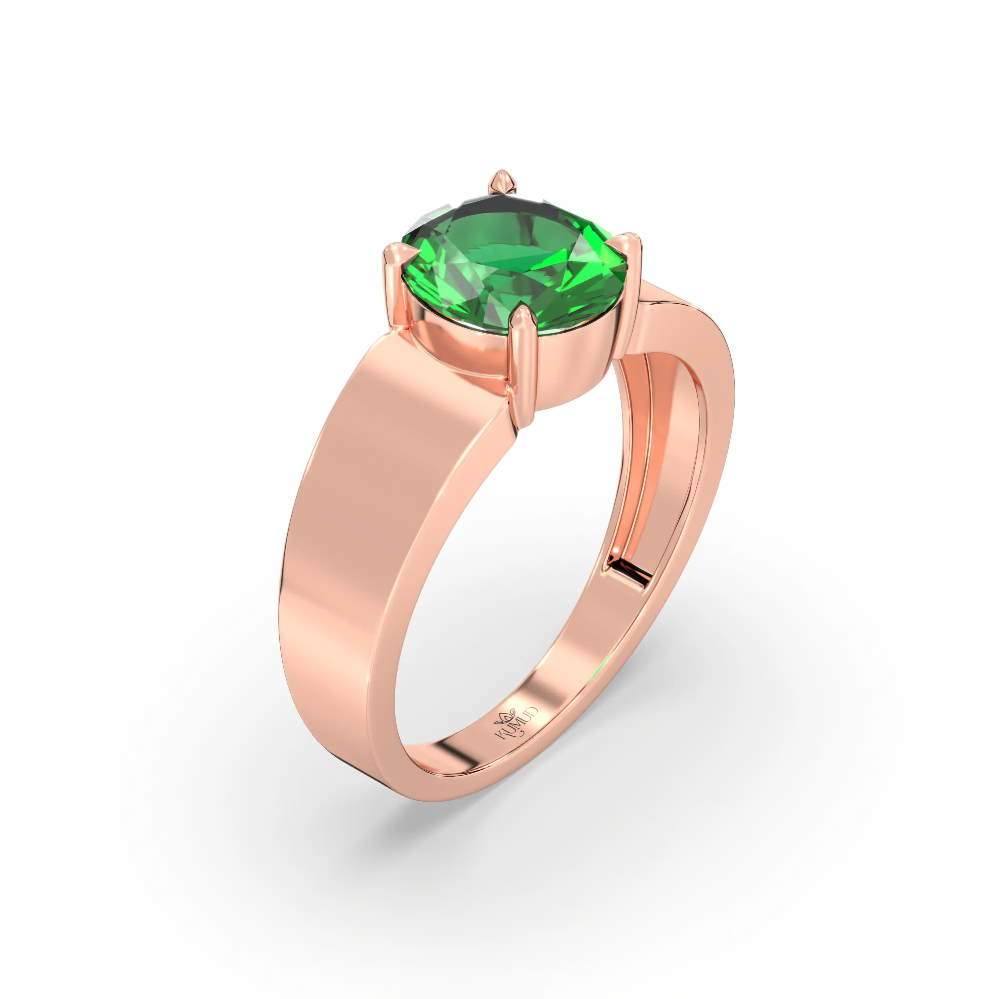 Emerald (Panna) Ring for Men in 18K Rose Gold – Oval 9x8 mm, Prong Setting, 8 g (Design K16A-7) thumbnail