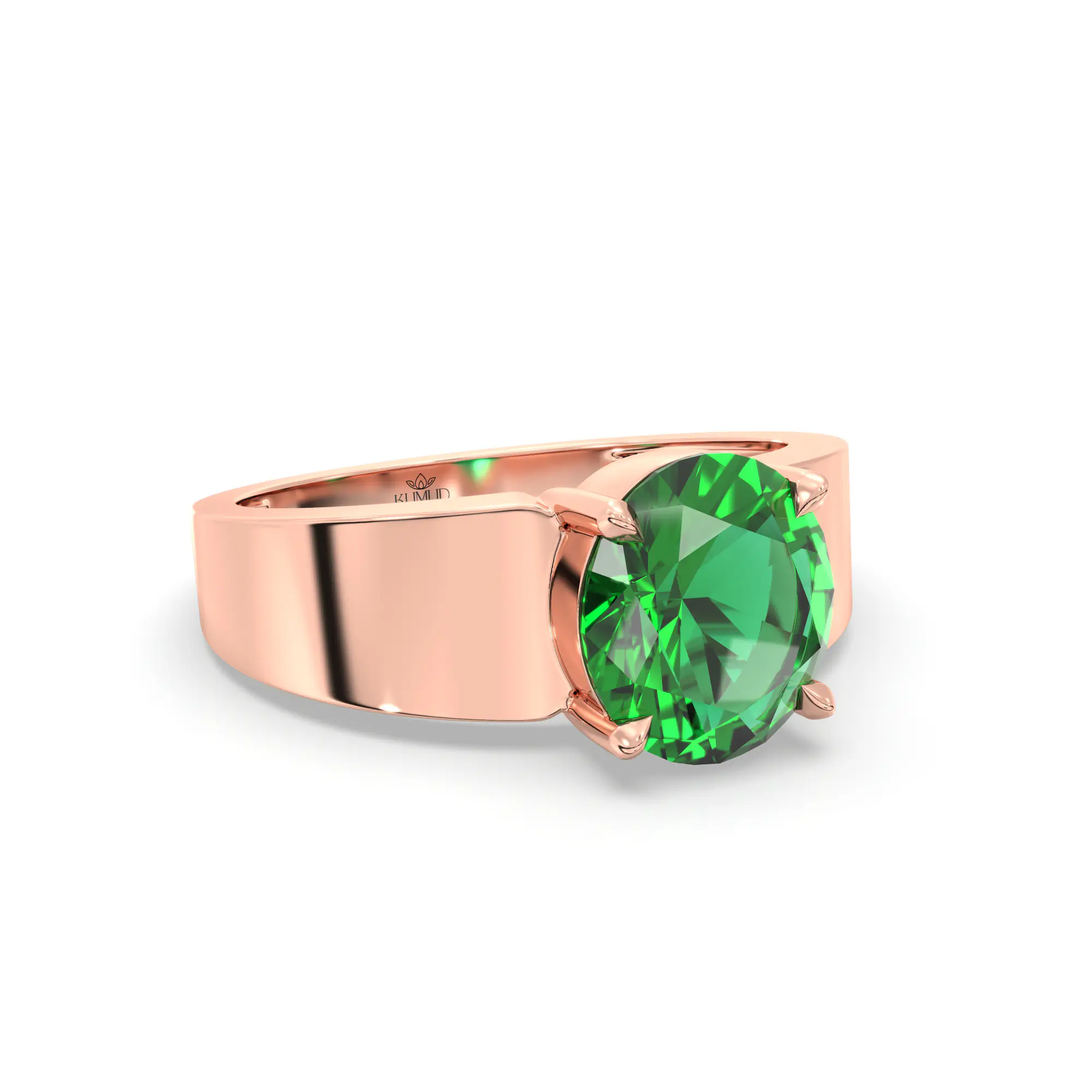 Emerald (Panna) Ring for Men in 18K Rose Gold – Oval 9x8 mm, Prong Setting, 8 g (Design K16A-7) thumbnail
