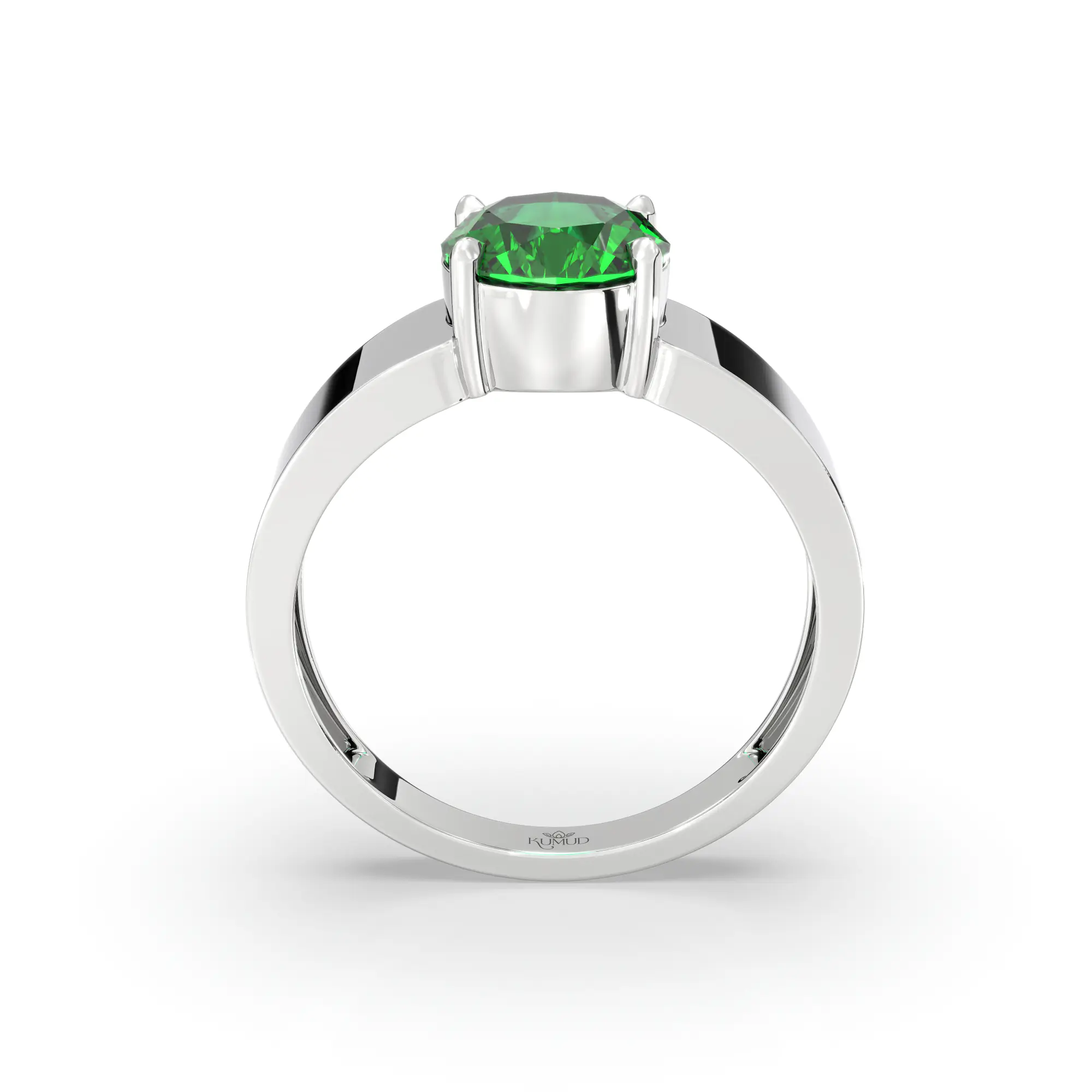 Emerald (Panna) Ring for Men in 18K White Gold – Oval 9x8 mm, Prong Setting, 8 g (Design K16A-7) thumbnail