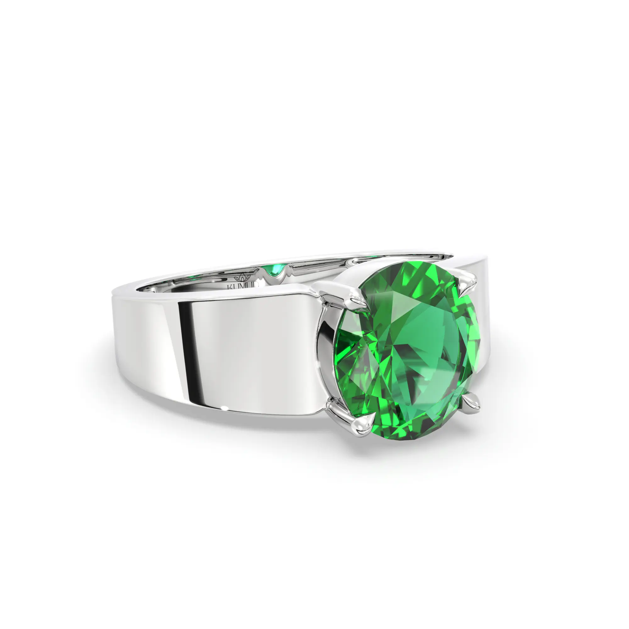 Emerald (Panna) Ring for Men in 18K White Gold – Oval 9x8 mm, Prong Setting, 8 g (Design K16A-7) thumbnail