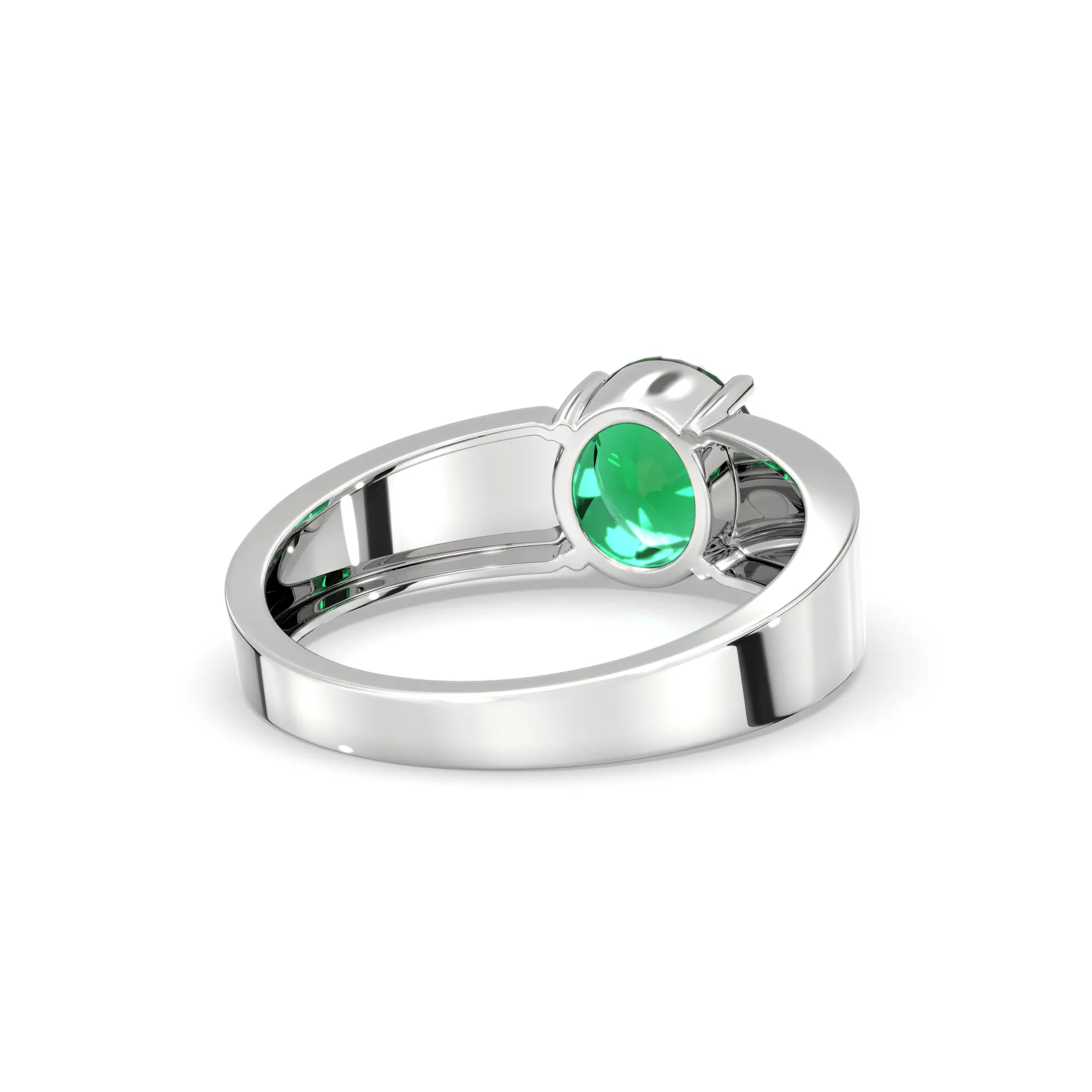 Emerald (Panna) Ring for Men in 18K White Gold – Oval 9x8 mm, Prong Setting, 8 g (Design K16A-7) thumbnail