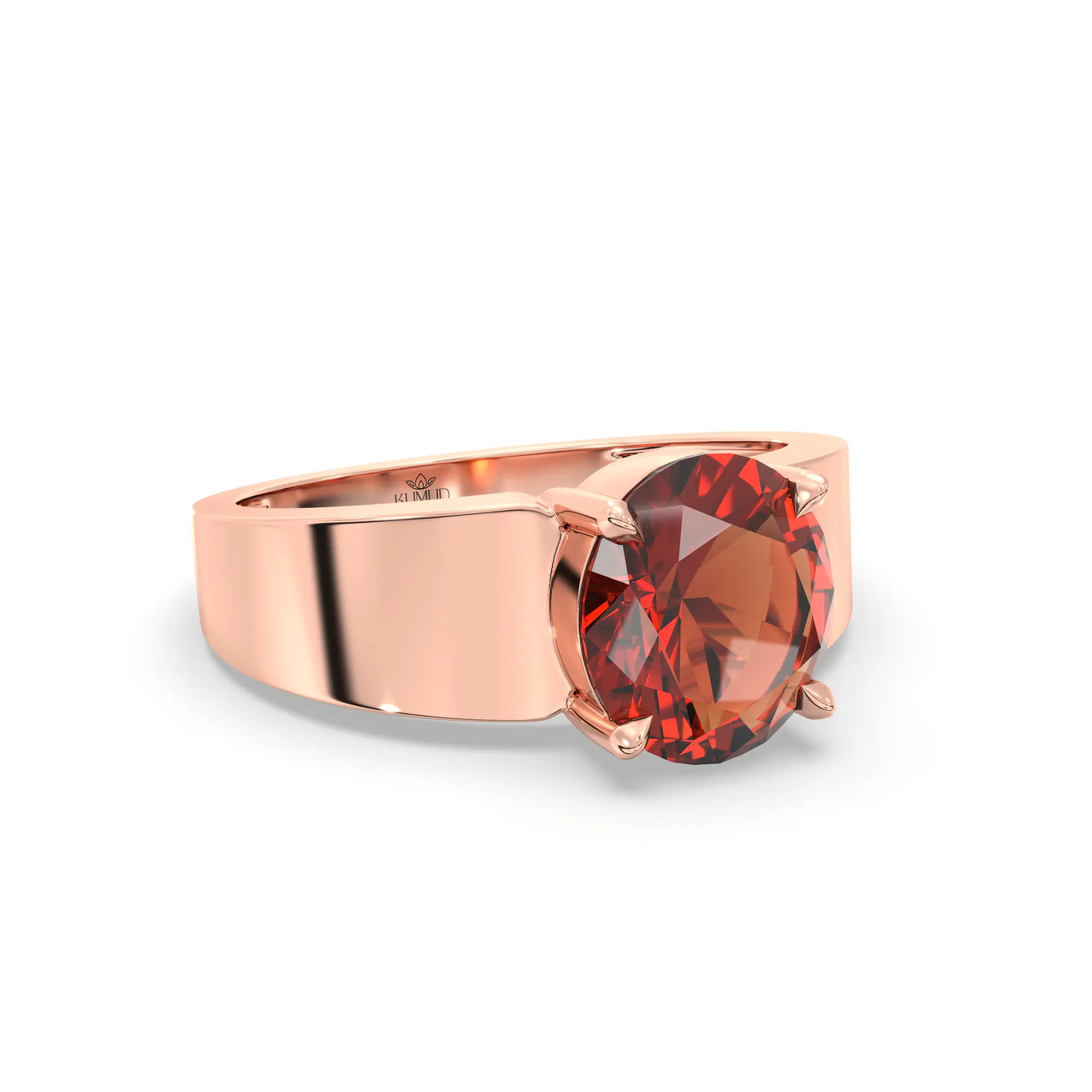 Hessonite (Gomed) Ring for Men in 18K Rose Gold – Oval 9x8 mm, Prong Setting, 8 g (Design K16A-7) thumbnail