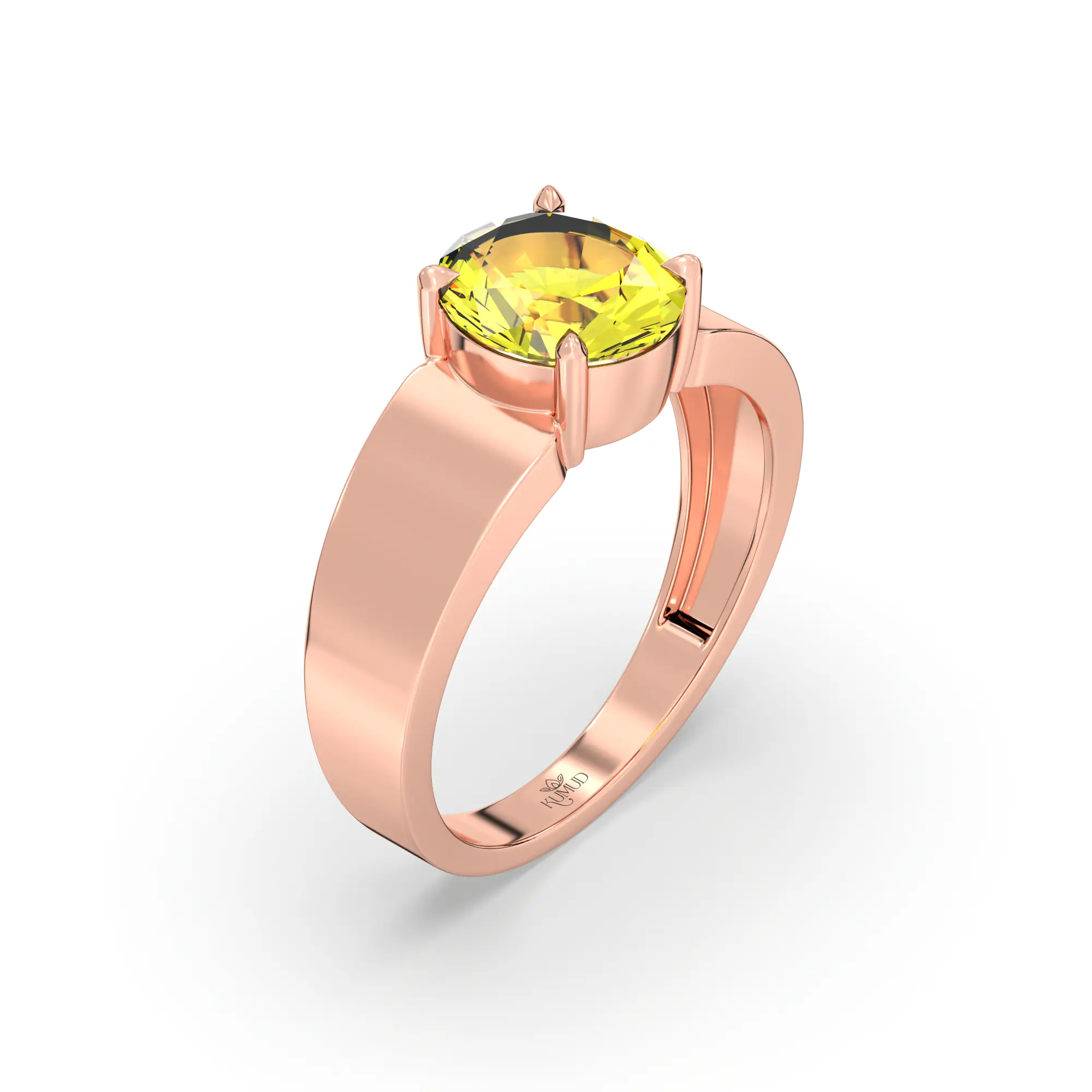 Yellow Sapphire (Pukhraj) Ring for Men in 18K Rose Gold – Oval 9x8 mm, Prong Setting, 8 g (Design K16A-7) thumbnail