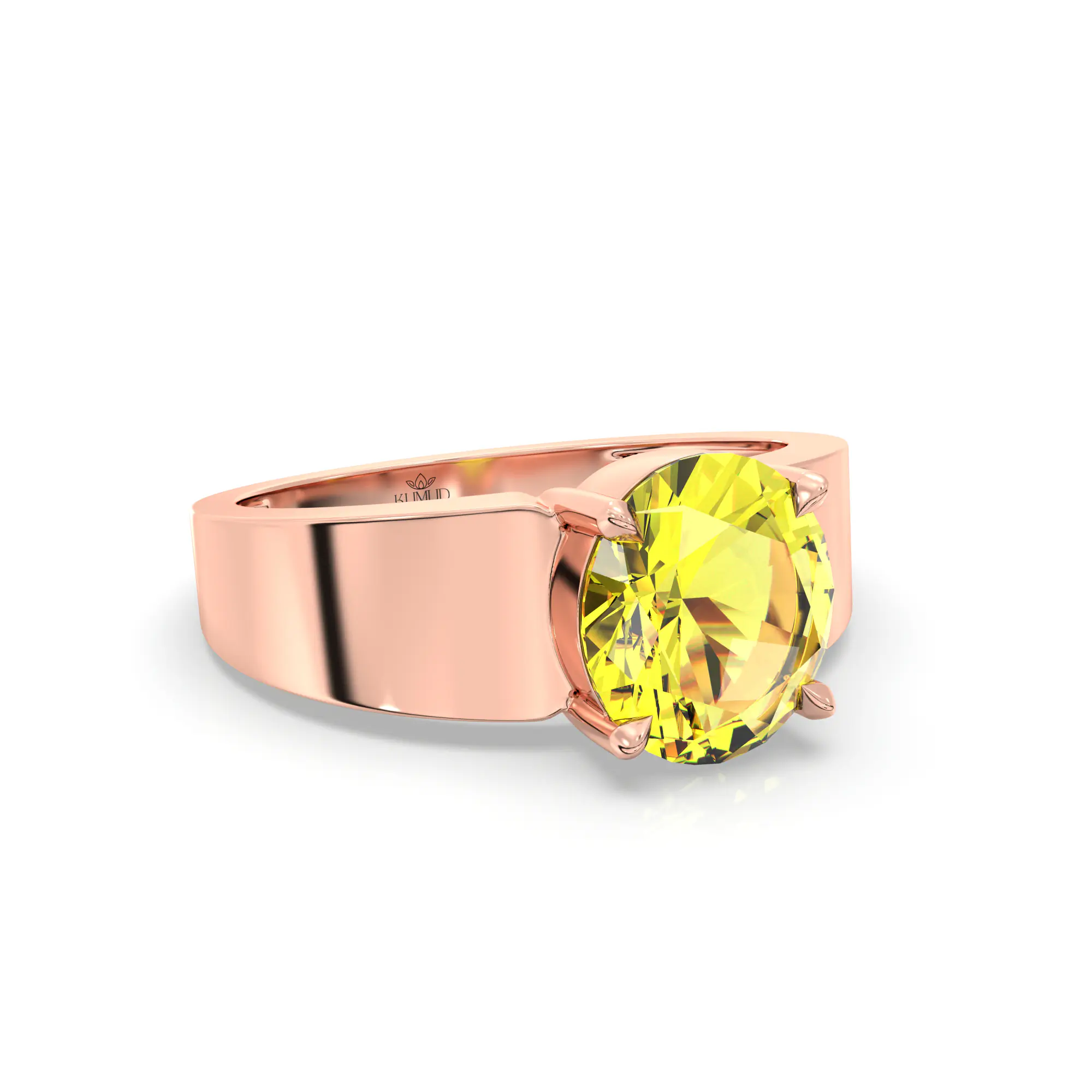 Yellow Sapphire (Pukhraj) Ring for Men in 18K Rose Gold – Oval 9x8 mm, Prong Setting, 8 g (Design K16A-7) thumbnail