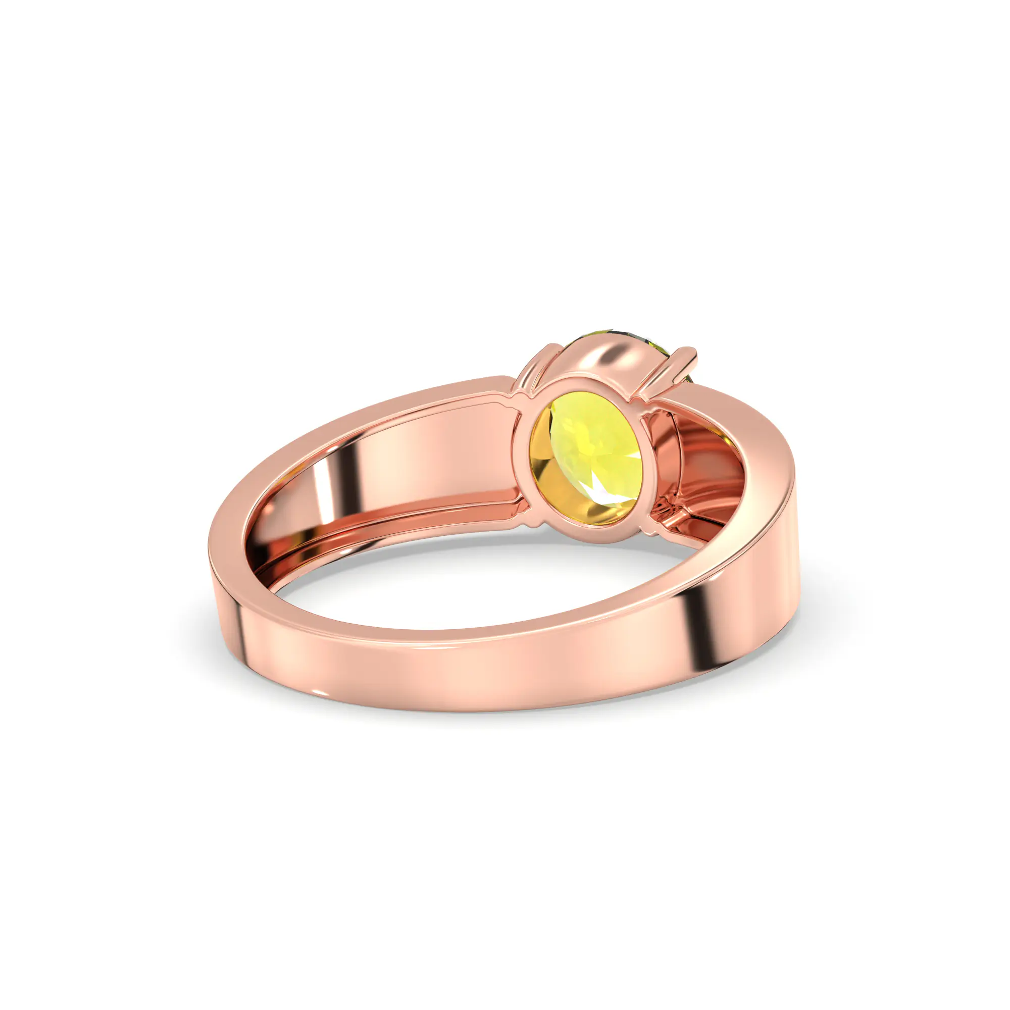Yellow Sapphire (Pukhraj) Ring for Men in 18K Rose Gold – Oval 9x8 mm, Prong Setting, 8 g (Design K16A-7) thumbnail