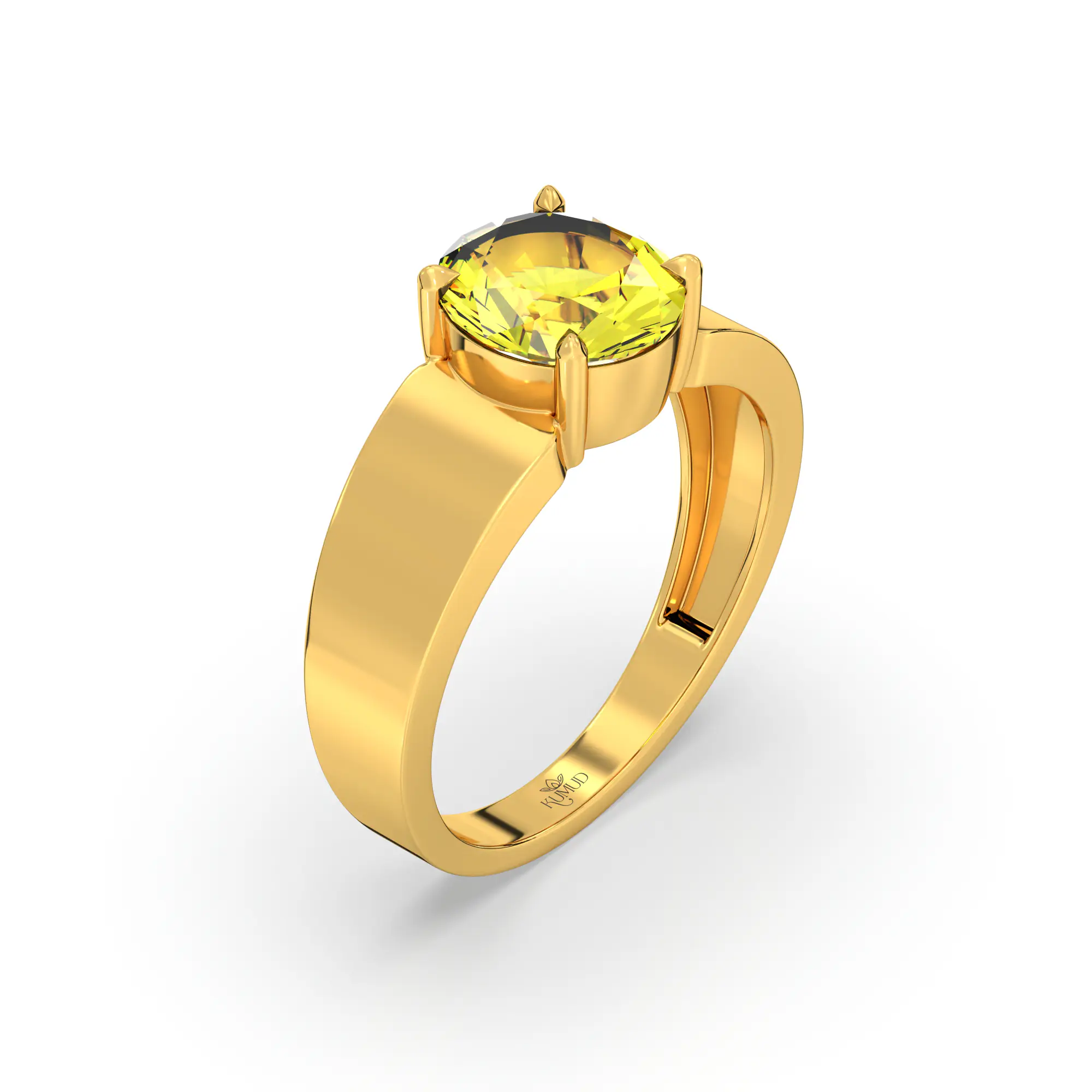 Yellow Sapphire (Pukhraj) Ring for Men in 22K Yellow Gold – Oval 9x8 mm, Prong Setting, 8 g (Design K16A-7) thumbnail