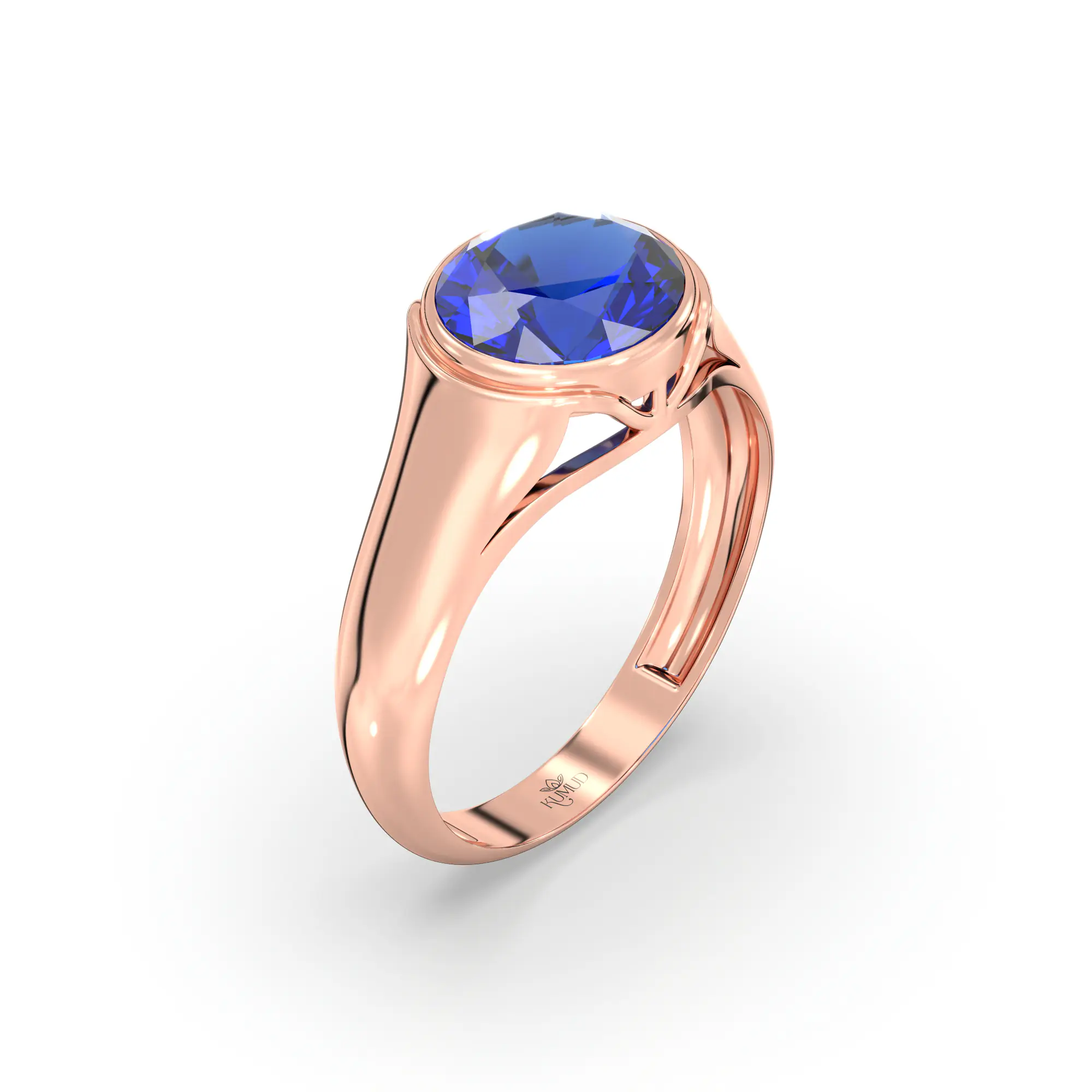 Blue Sapphire (Neelam) Ring for Men in 18K Rose Gold – Oval 9x8 mm, Prong Setting, 8 g (Design K16A-8) thumbnail