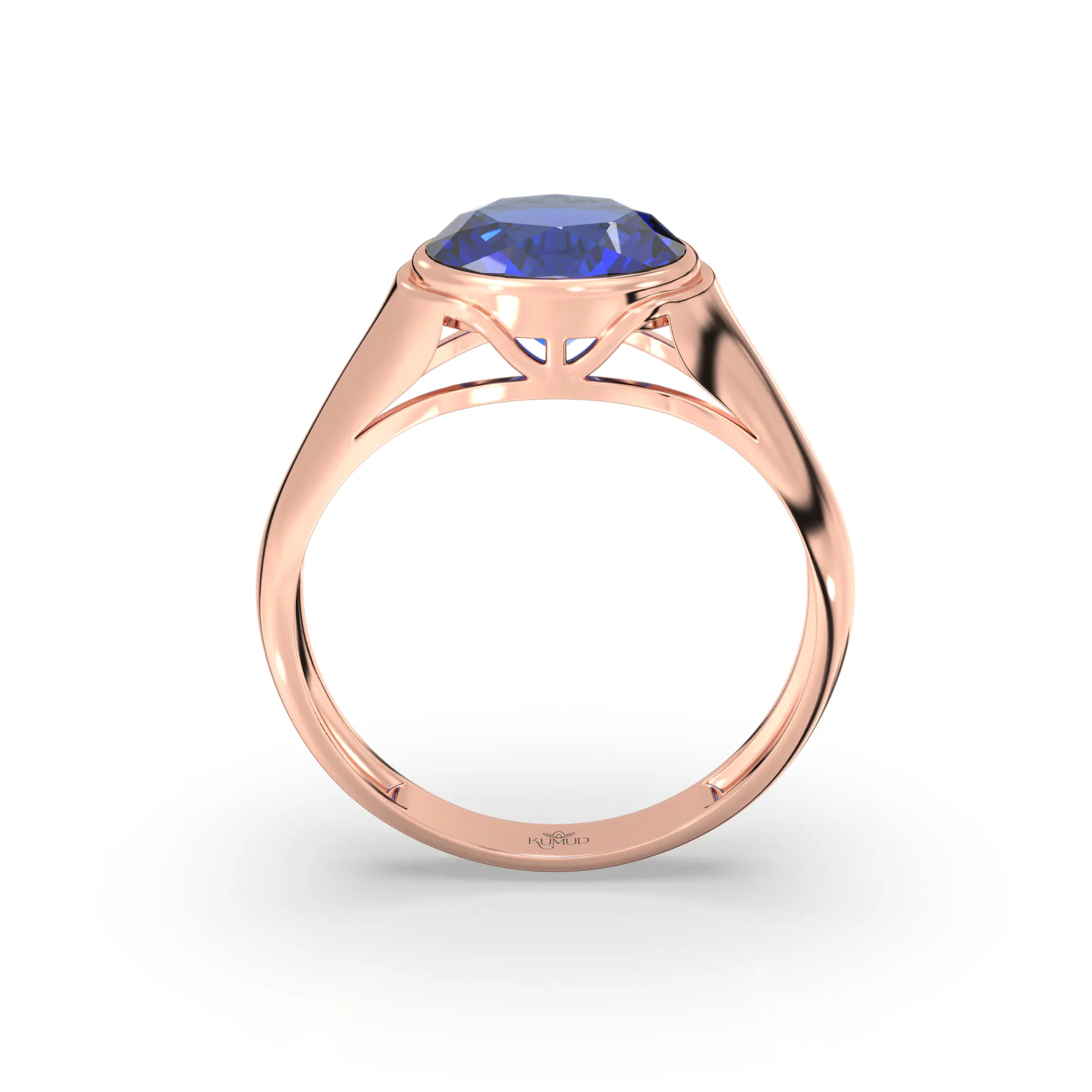 Blue Sapphire (Neelam) Ring for Men in 18K Rose Gold – Oval 9x8 mm, Prong Setting, 8 g (Design K16A-8) thumbnail
