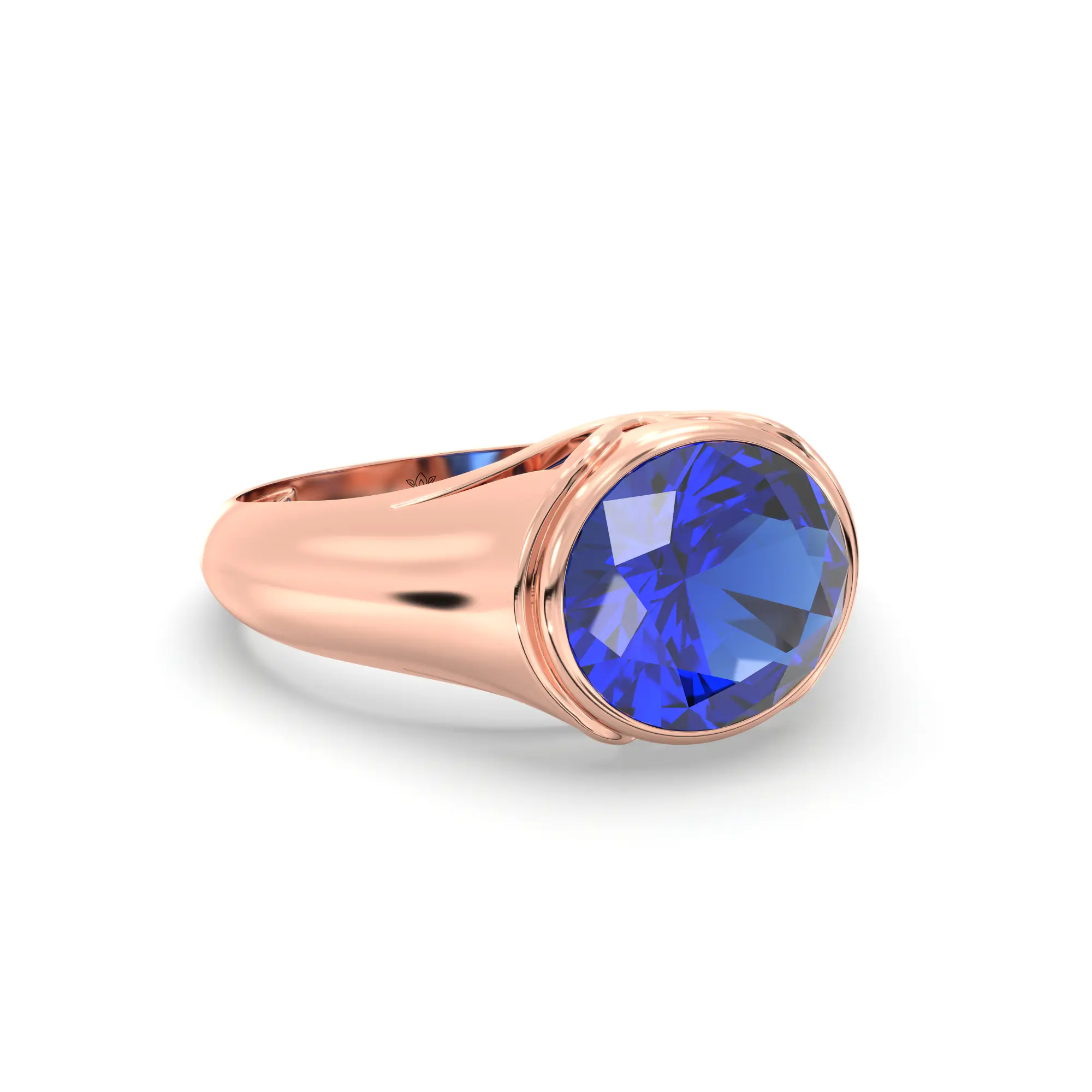Blue Sapphire (Neelam) Ring for Men in 18K Rose Gold – Oval 9x8 mm, Prong Setting, 8 g (Design K16A-8) thumbnail