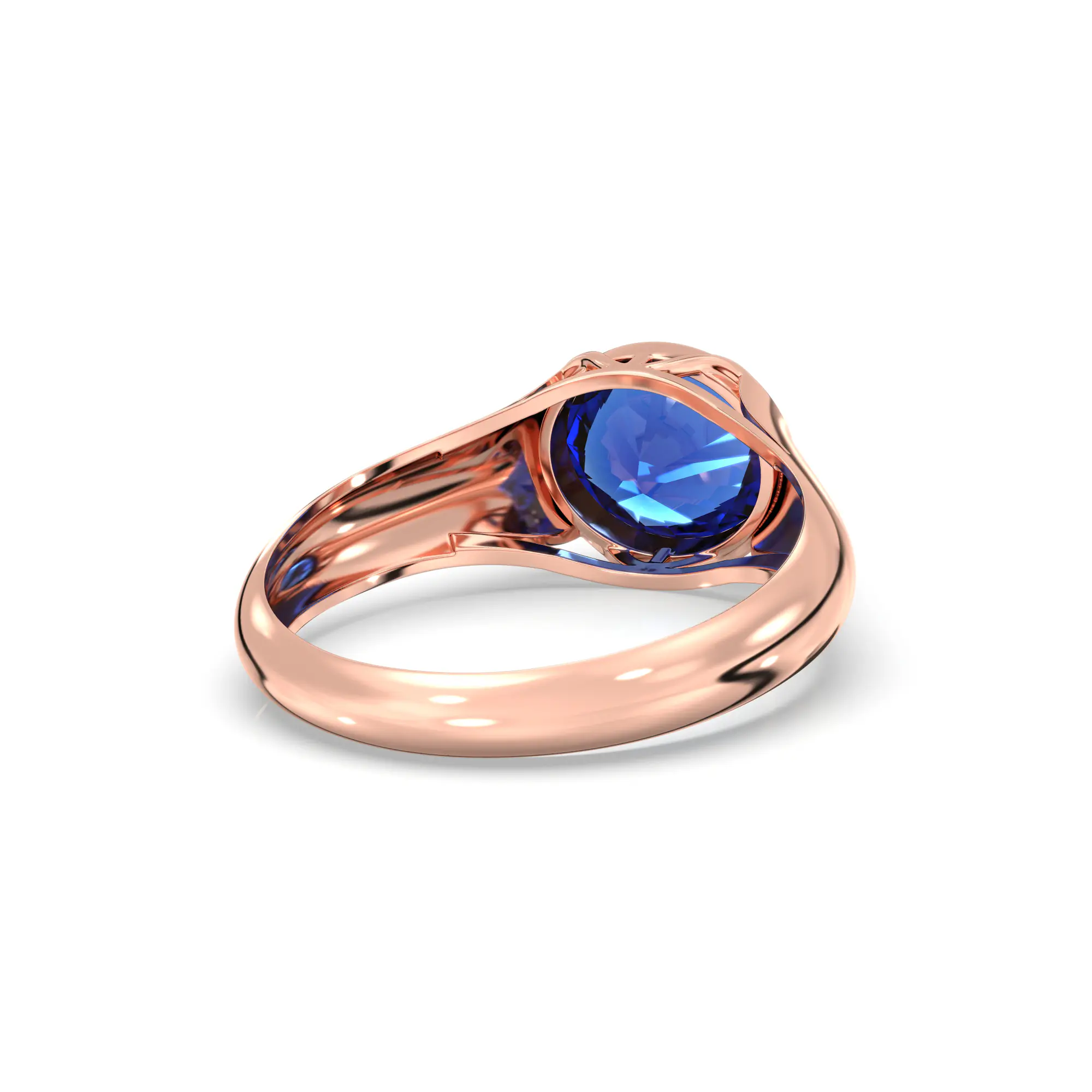 Blue Sapphire (Neelam) Ring for Men in 18K Rose Gold – Oval 9x8 mm, Prong Setting, 8 g (Design K16A-8) thumbnail