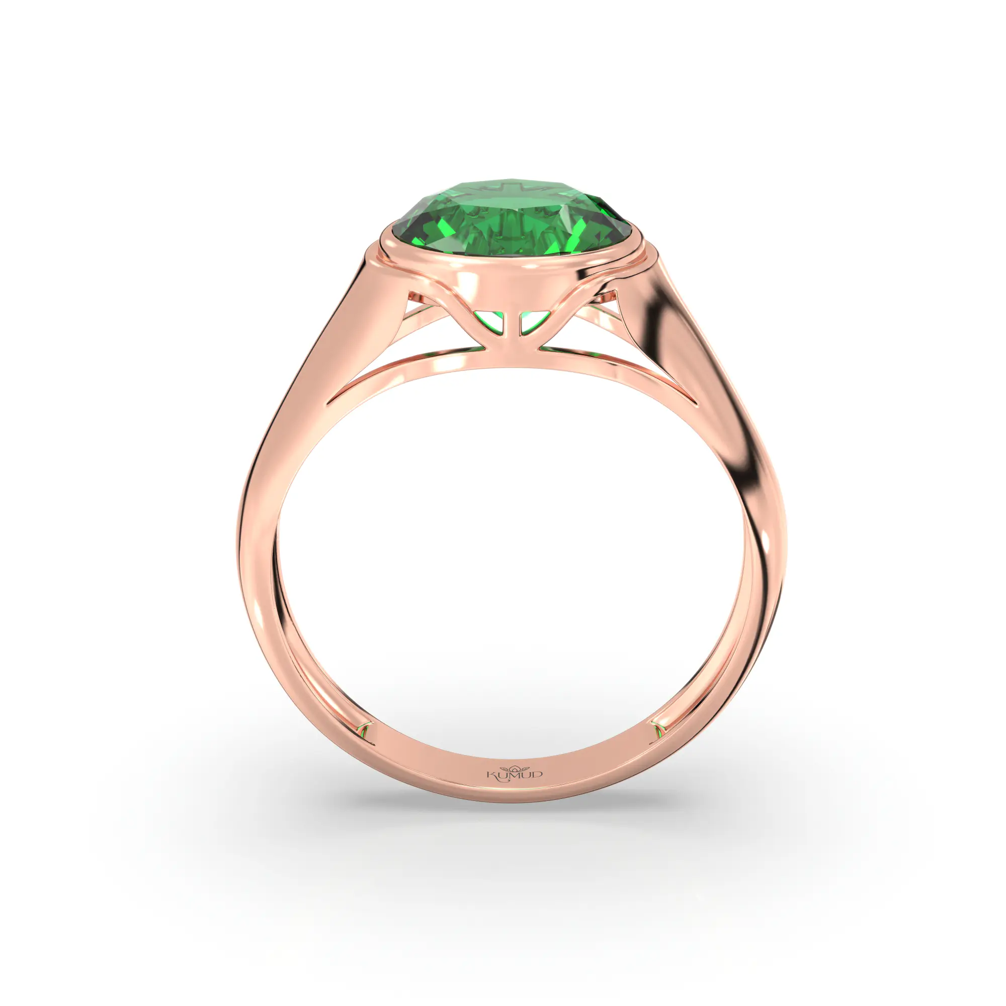 Emerald (Panna) Ring for Men in 18K Rose Gold – Oval 9x8 mm, Prong Setting, 8 g (Design K16A-8) thumbnail