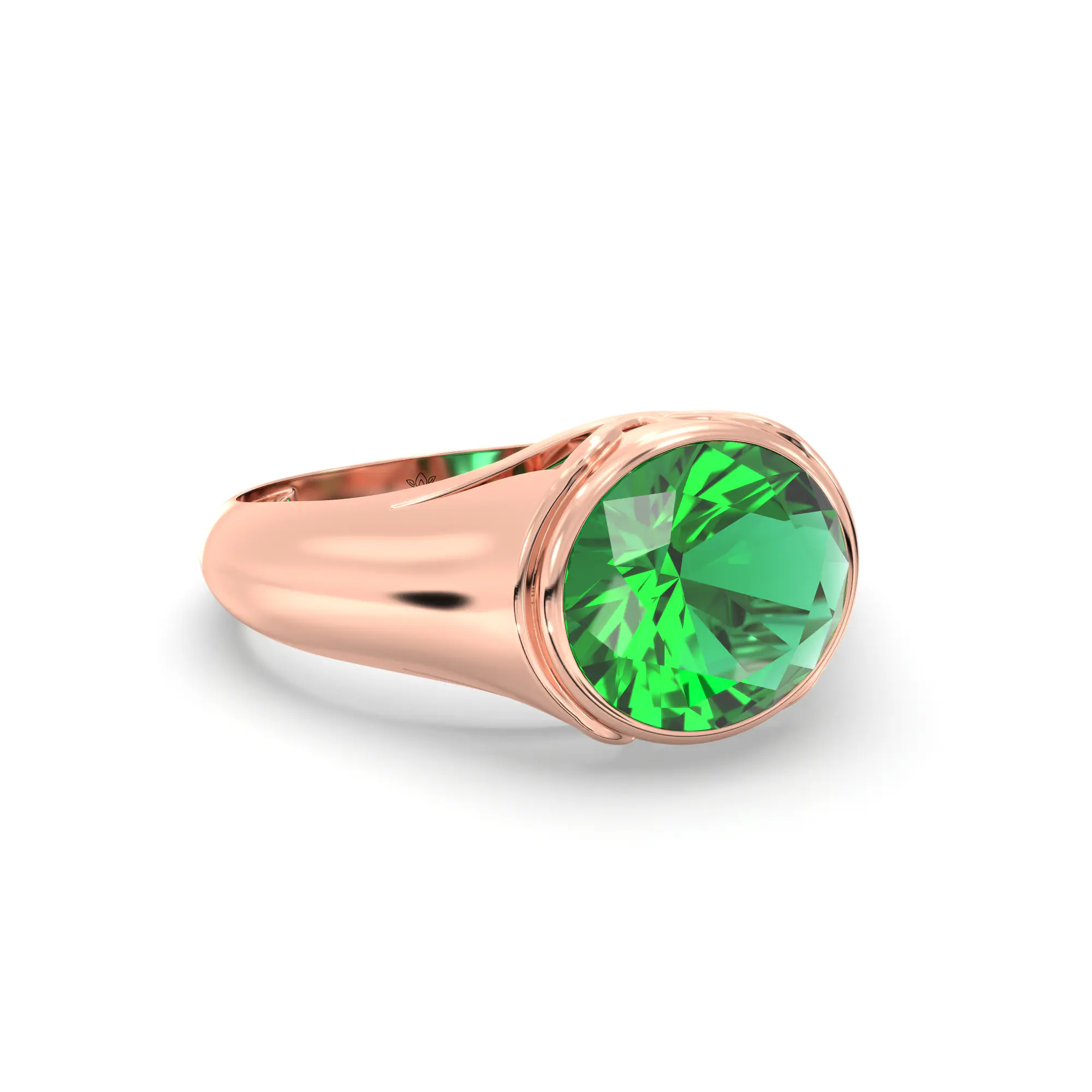 Emerald (Panna) Ring for Men in 18K Rose Gold – Oval 9x8 mm, Prong Setting, 8 g (Design K16A-8) thumbnail