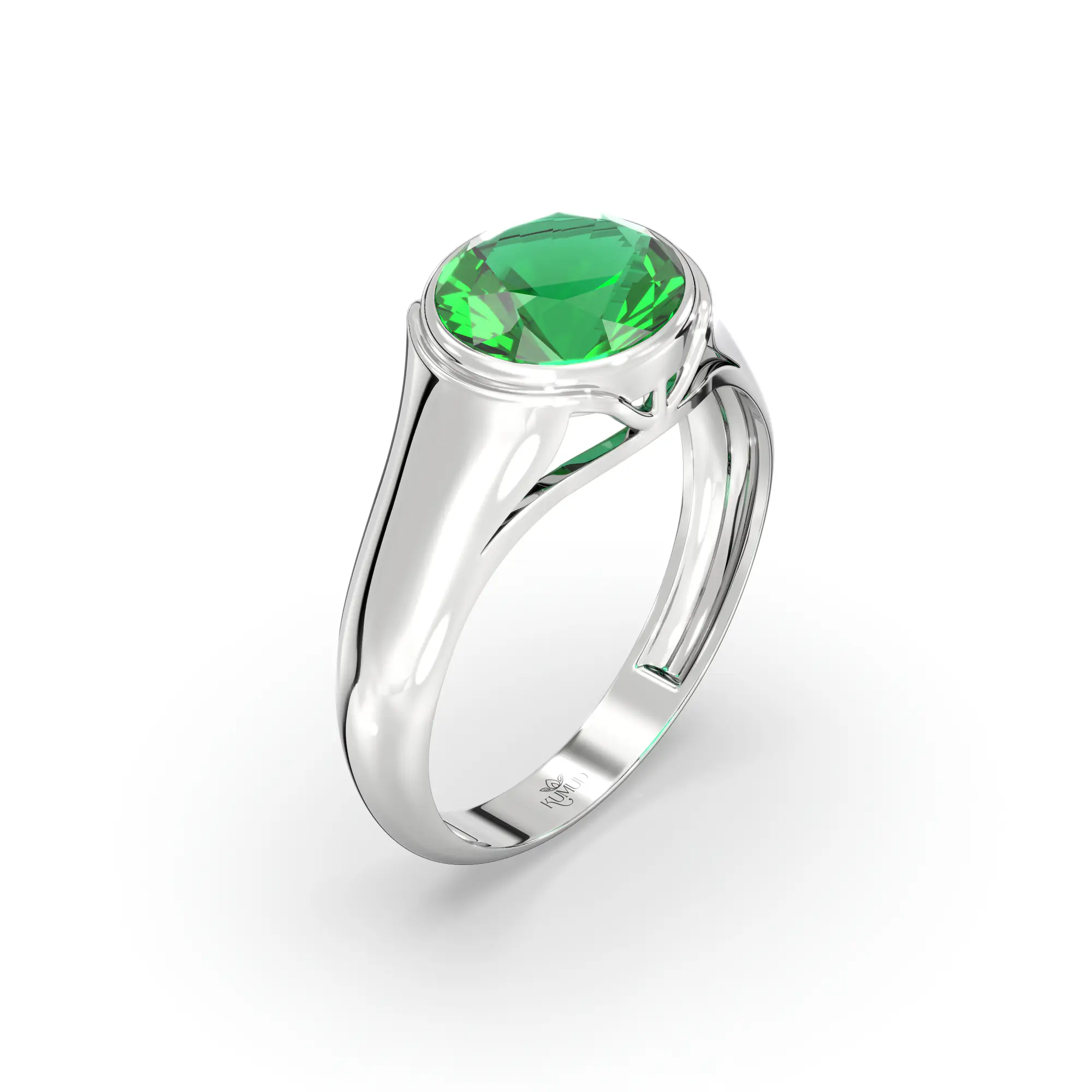 Emerald (Panna) Ring for Men in 18K White Gold – Oval 9x8 mm, Prong Setting, 8 g (Design K16A-8) thumbnail