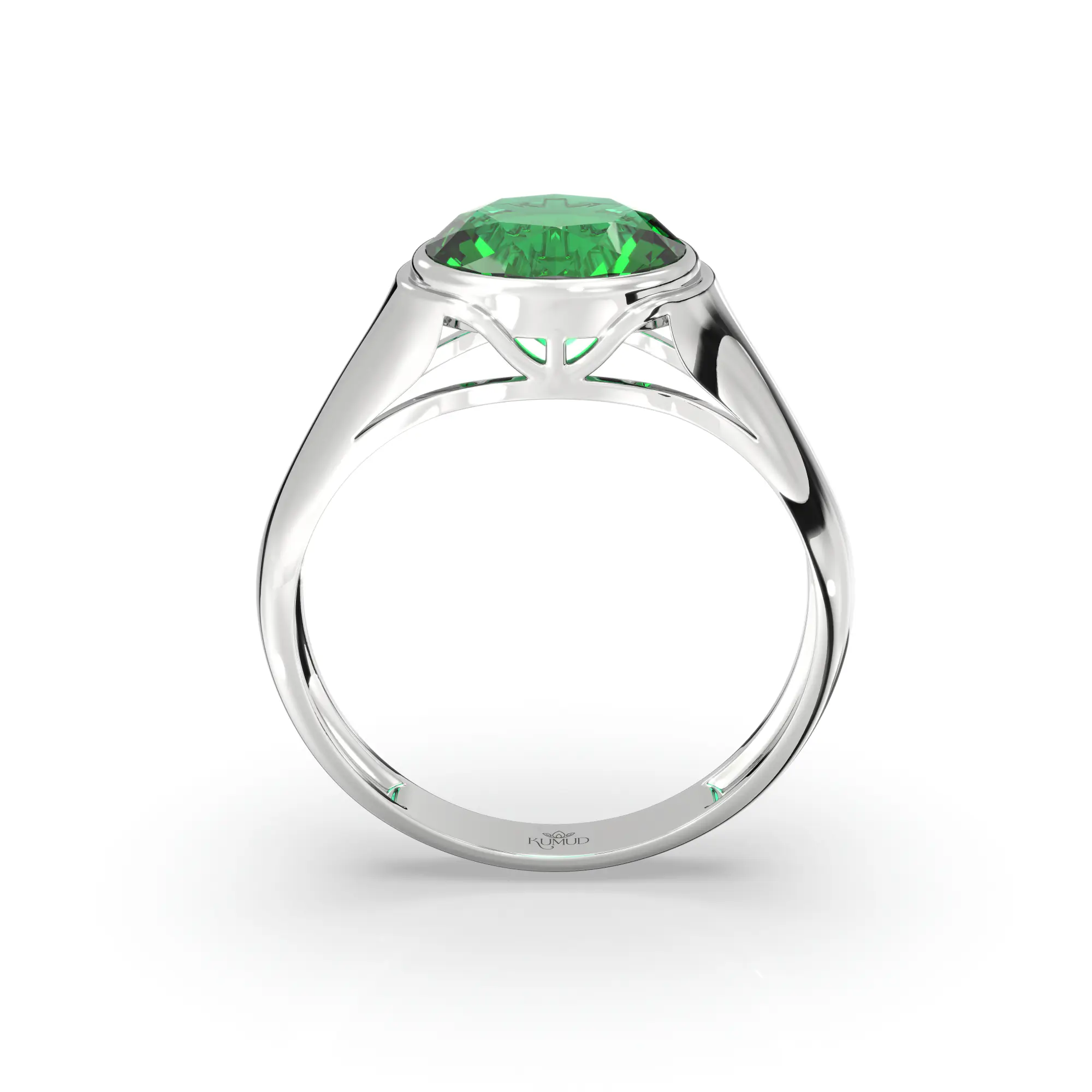 Emerald (Panna) Ring for Men in 18K White Gold – Oval 9x8 mm, Prong Setting, 8 g (Design K16A-8) thumbnail