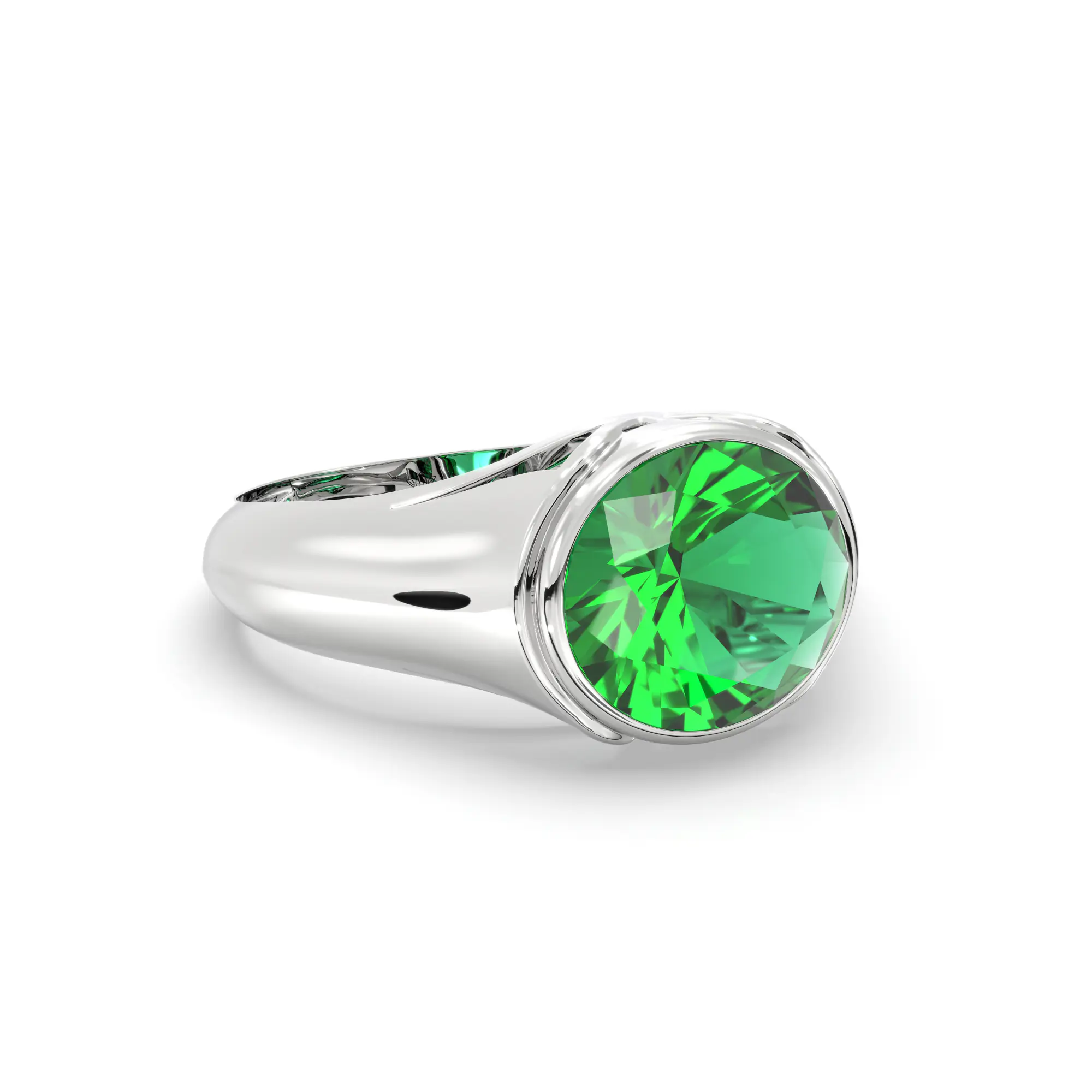 Emerald (Panna) Ring for Men in 18K White Gold – Oval 9x8 mm, Prong Setting, 8 g (Design K16A-8) thumbnail