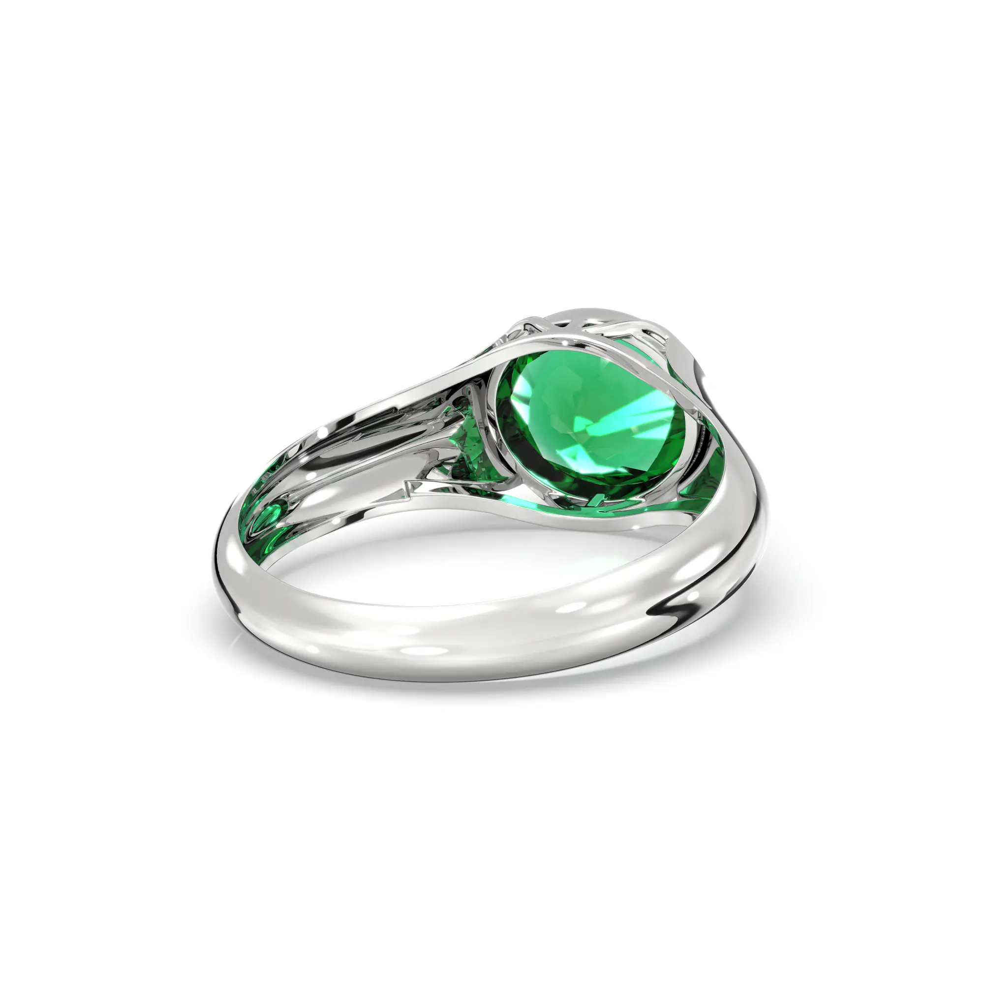 Emerald (Panna) Ring for Men in 18K White Gold – Oval 9x8 mm, Prong Setting, 8 g (Design K16A-8) thumbnail