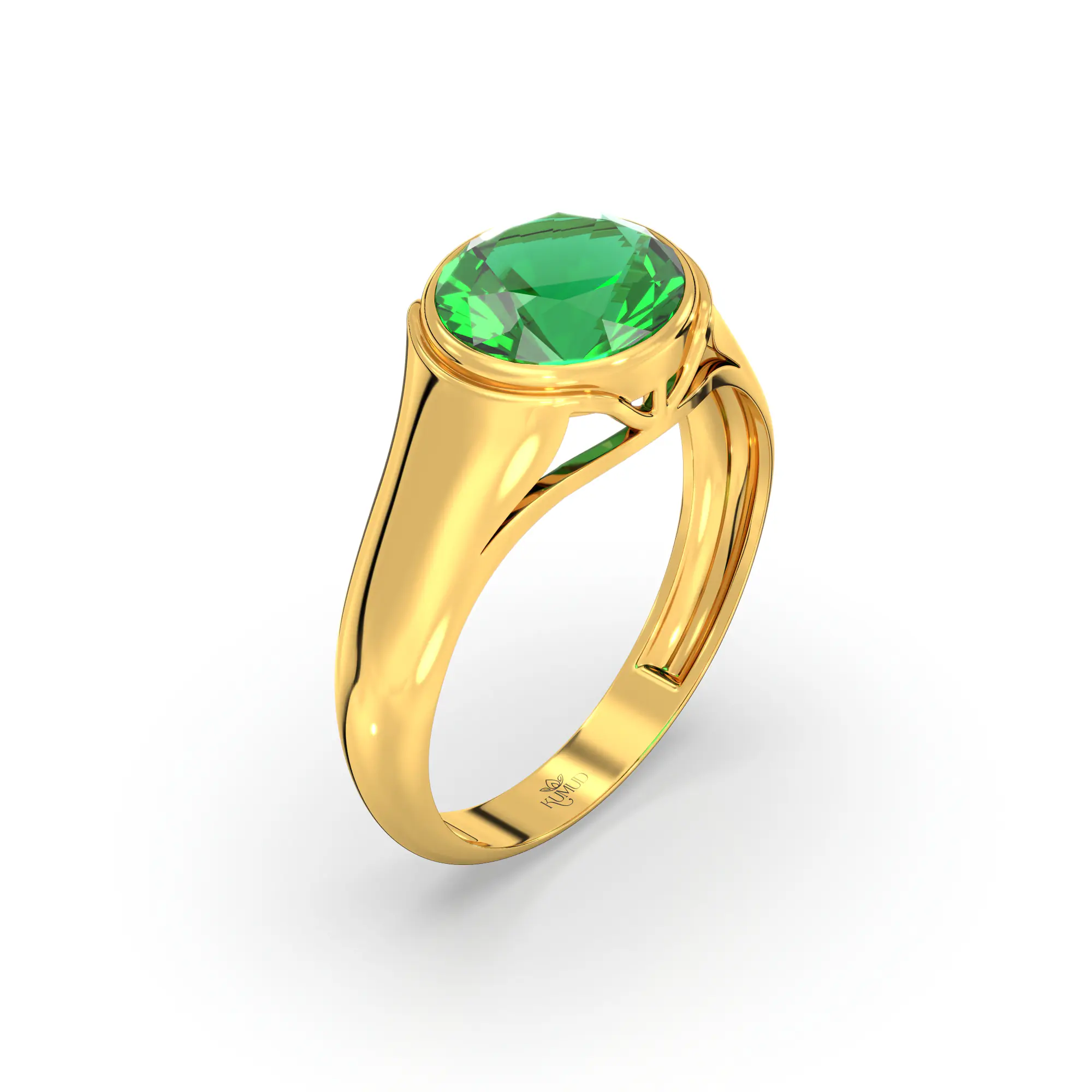 Emerald (Panna) Ring for Men in 22K Yellow Gold – Oval 9x8 mm, Prong Setting, 8 g (Design K16A-8) thumbnail