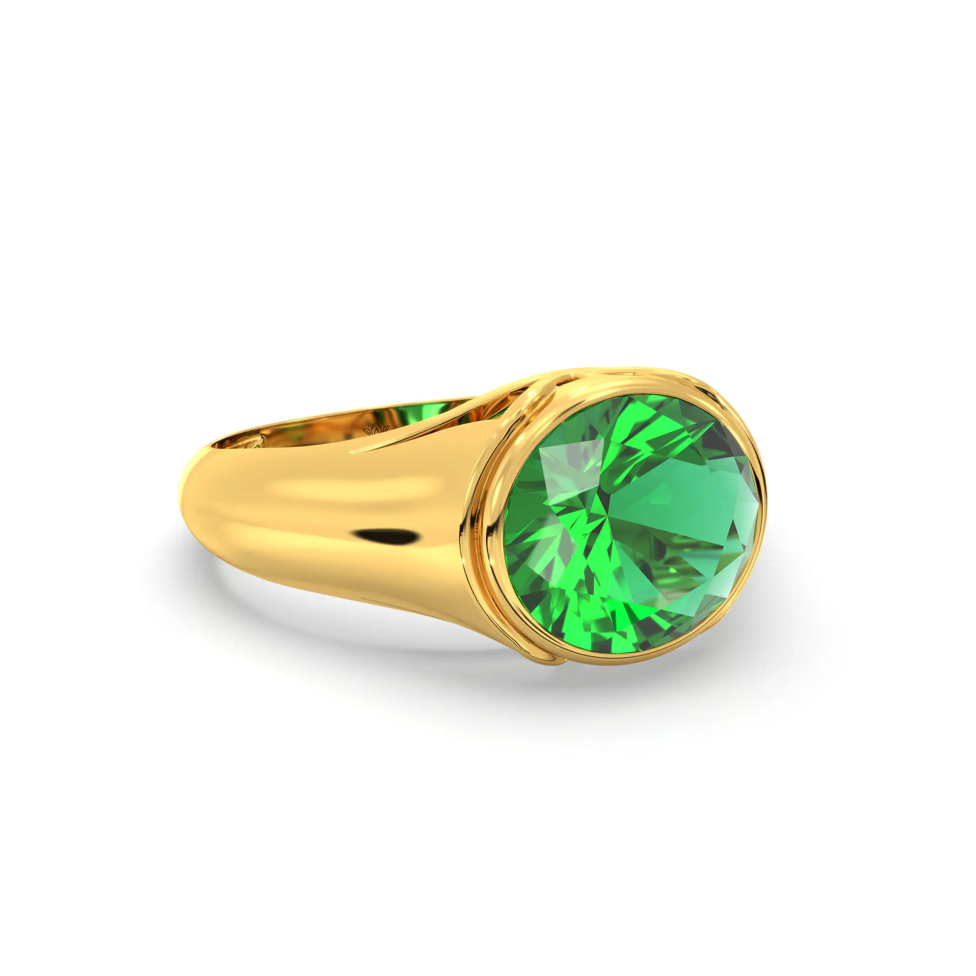 Emerald (Panna) Ring for Men in 22K Yellow Gold – Oval 9x8 mm, Prong Setting, 8 g (Design K16A-8) thumbnail